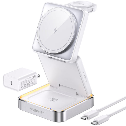 Augnner Foldable Wireless Charging Station with Night Light Induction Pad DEMO