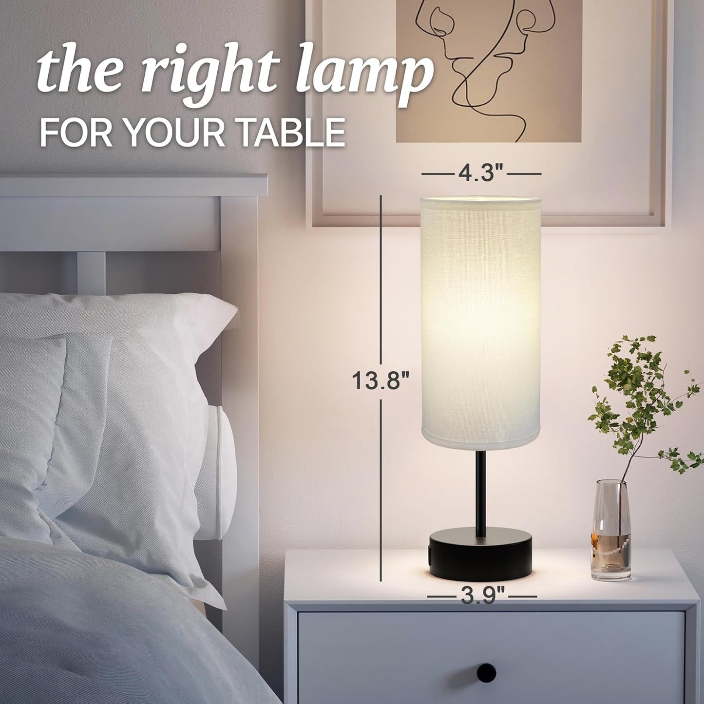 KPQ Touch Control Table Lamp with USB Charging Ports Dimmable Black Base DEMO