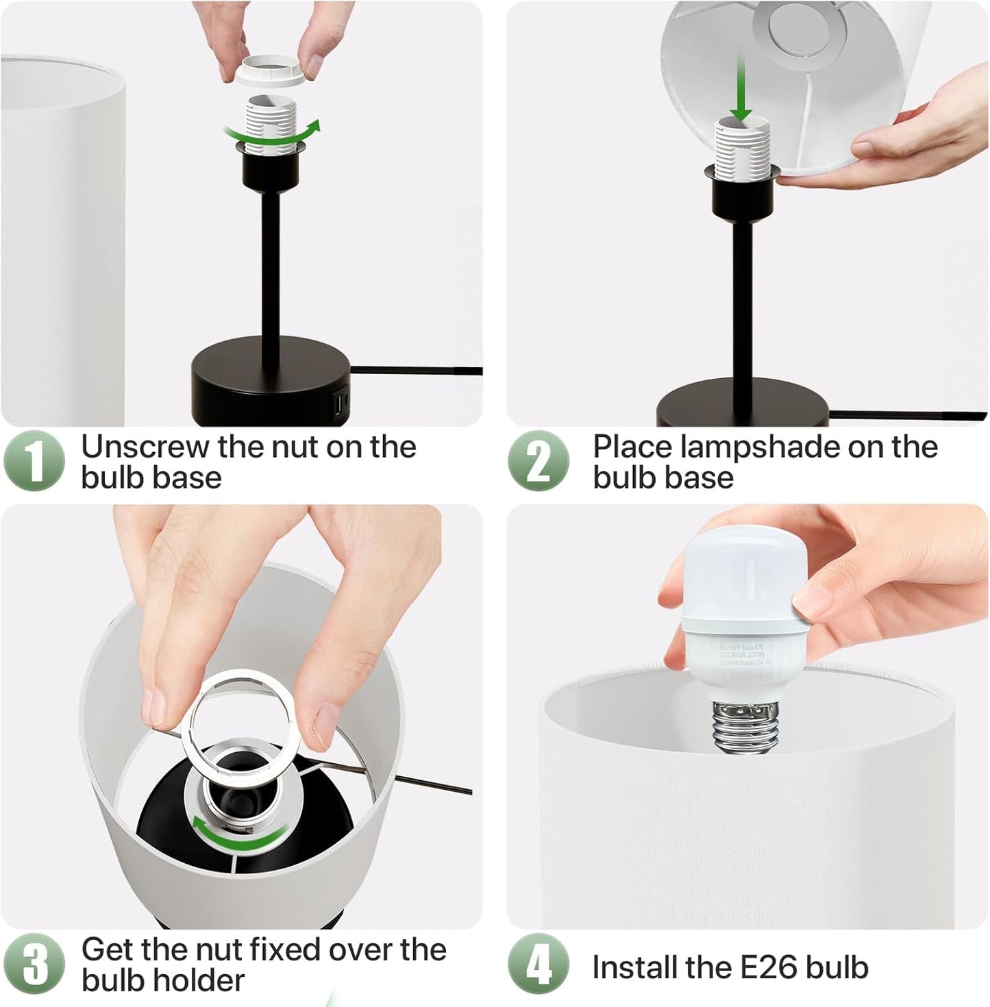 KPQ Touch Control Table Lamp with USB Charging Ports Dimmable Black Base DEMO