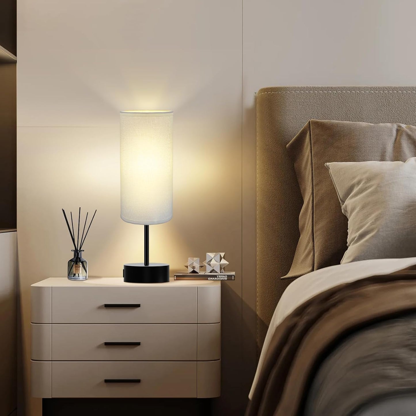 KPQ Touch Control Table Lamp with USB Charging Ports Dimmable Black Base DEMO