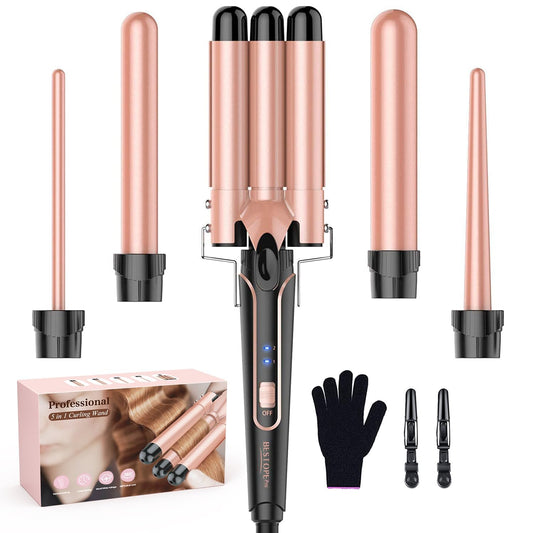 BESTOPE PRO Rose Gold Curling Wand Set with 3 Interchangeable Barrels for DEMO