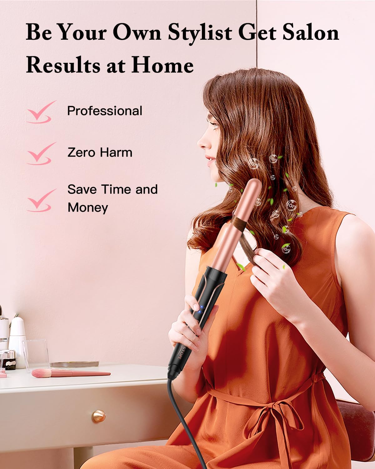 BESTOPE PRO Rose Gold Curling Wand Set with 3 Interchangeable Barrels for DEMO