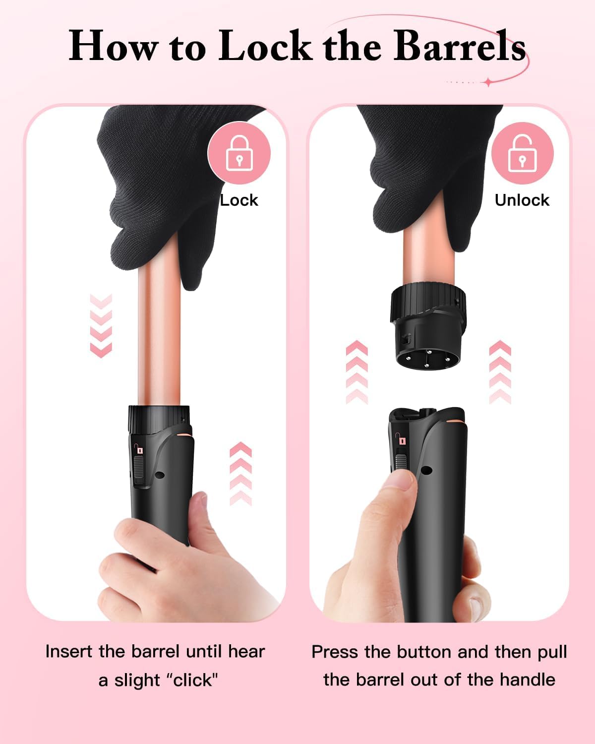 BESTOPE PRO Rose Gold Curling Wand Set with 3 Interchangeable Barrels for DEMO
