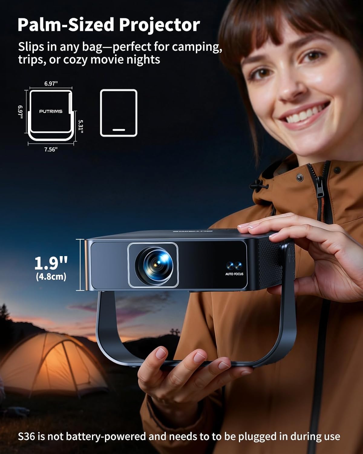 PUTRIMS 4K Projectors Mini Projector 330° Rotatable Matte Black Home DEMO