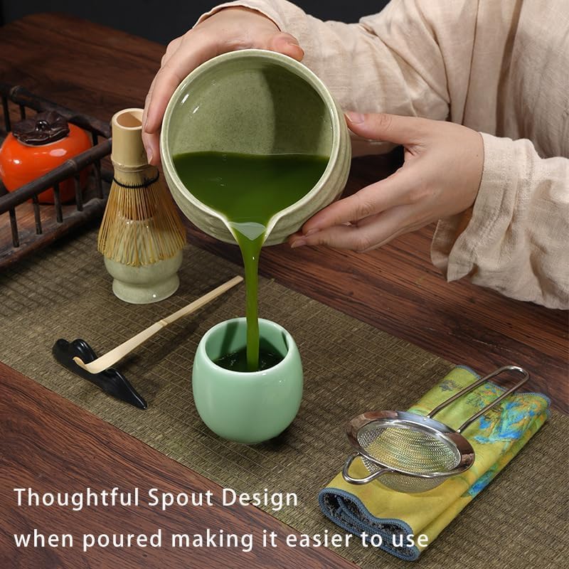 LCUKTX Emerald Tea Sets Green Matcha Tea Set with Bamboo Whisk and Bowl for NEW
