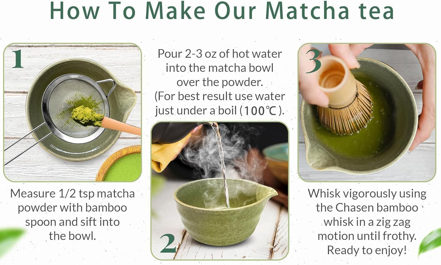 LCUKTX Emerald Tea Sets Green Matcha Tea Set with Bamboo Whisk and Bowl for NEW