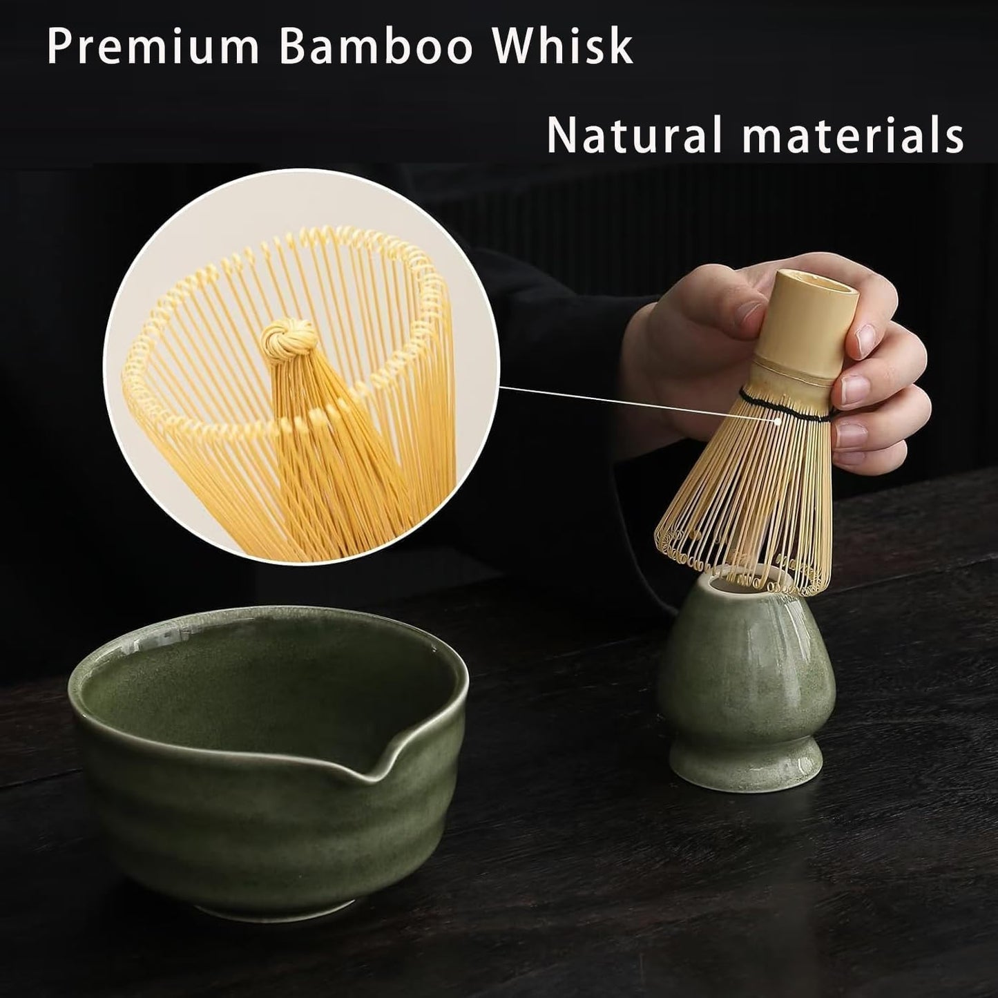 LCUKTX Emerald Tea Sets Green Matcha Tea Set with Bamboo Whisk and Bowl for NEW