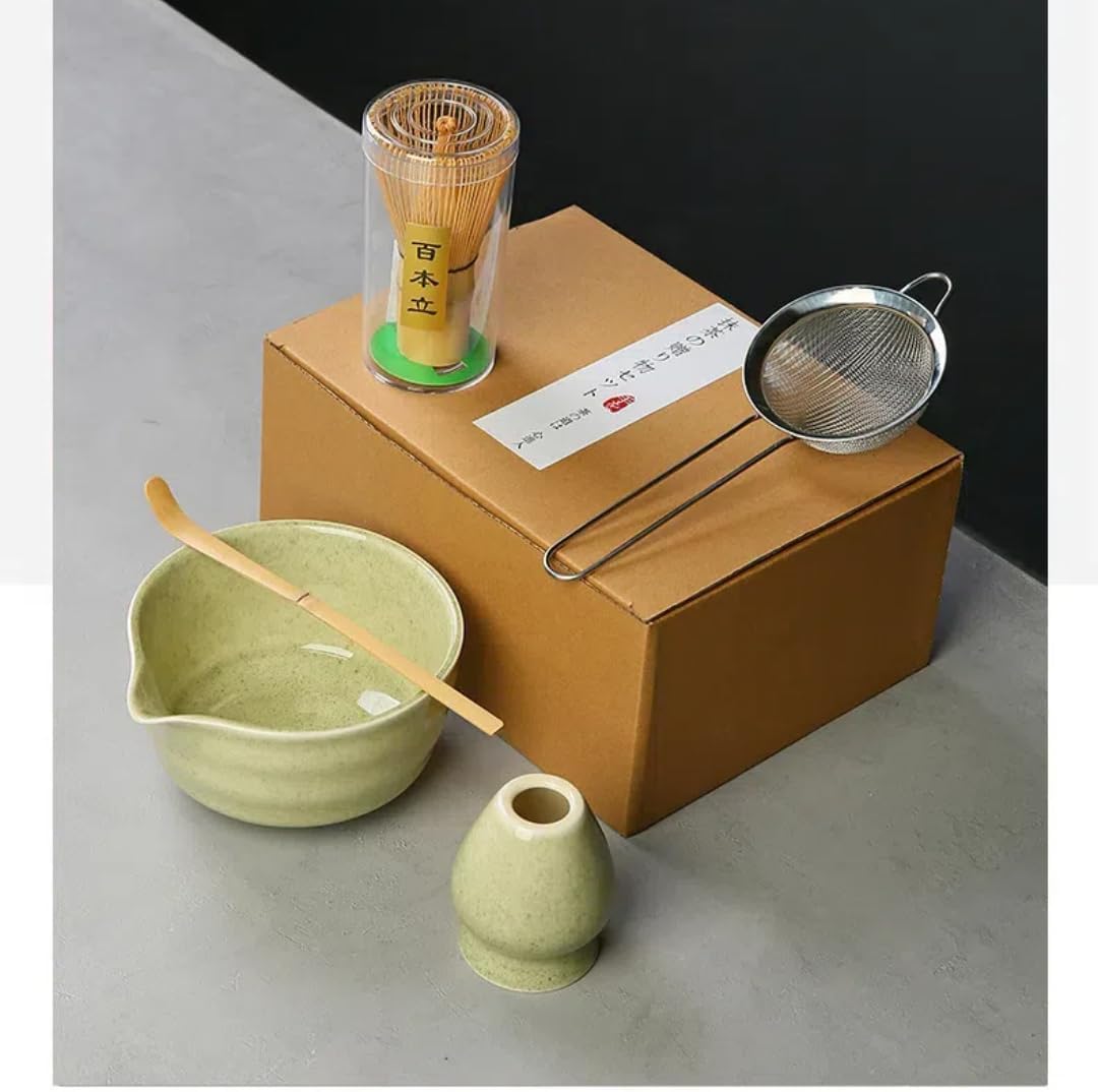 LCUKTX Emerald Tea Sets Green Matcha Tea Set with Bamboo Whisk and Bowl for NEW