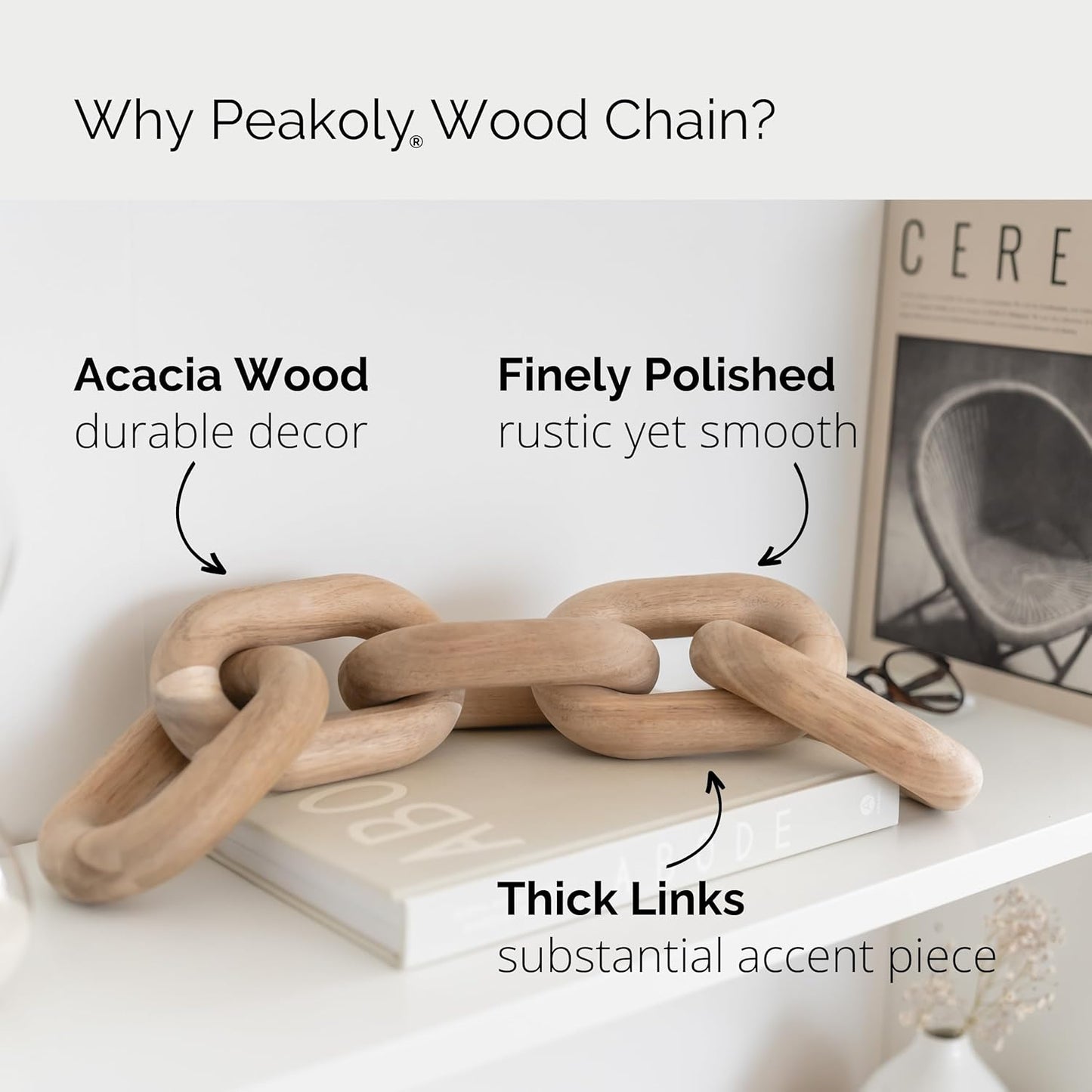 PEAKOLY 5-Link Acacia Wood Chain Link Coffee Table Decor Accessories Brown NEW