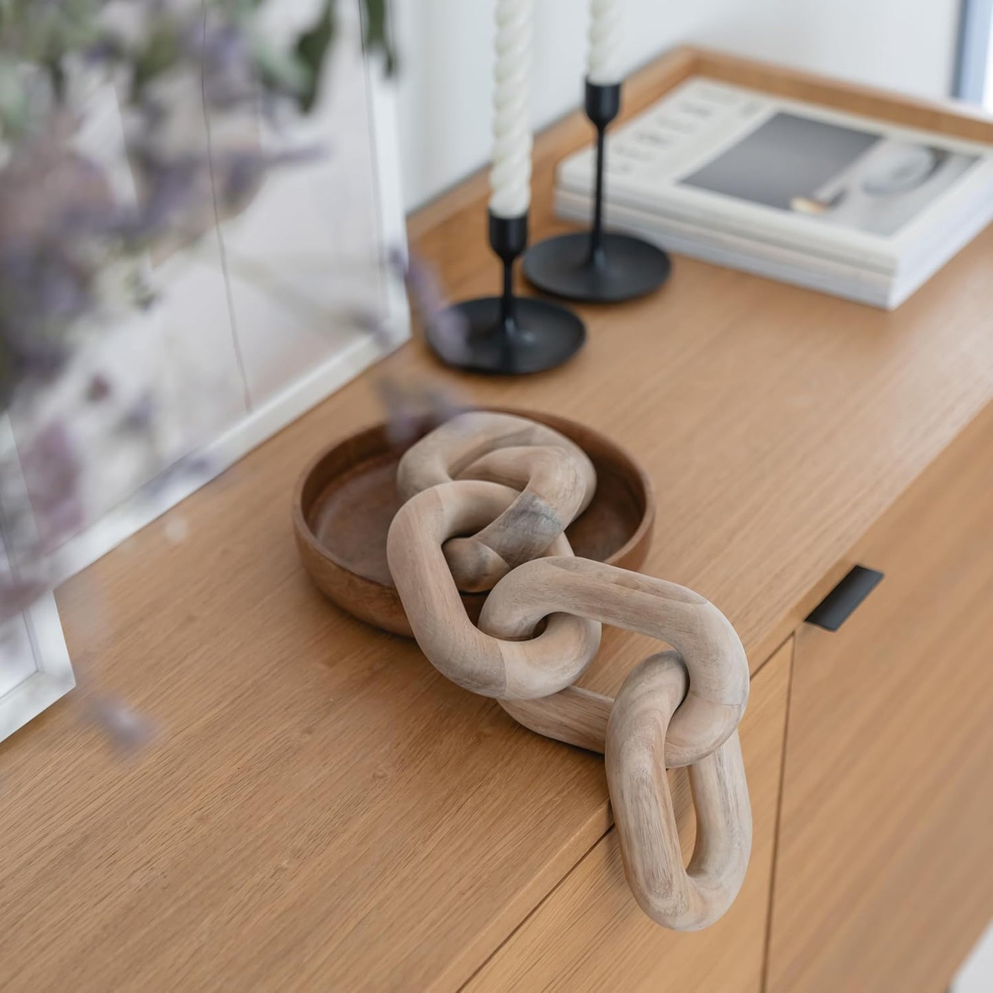 PEAKOLY 5-Link Acacia Wood Chain Link Coffee Table Decor Accessories Brown NEW