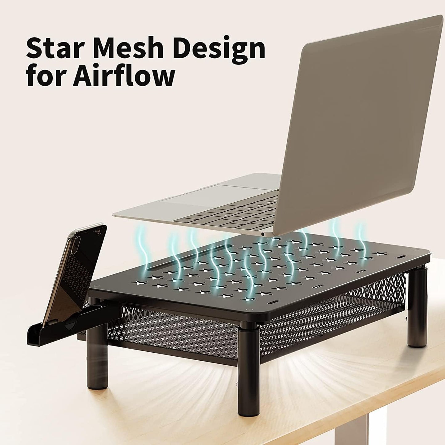 MOUNTUP 3-Level Height Adjustable Metal Monitor Stand Riser with Drawer NEW
