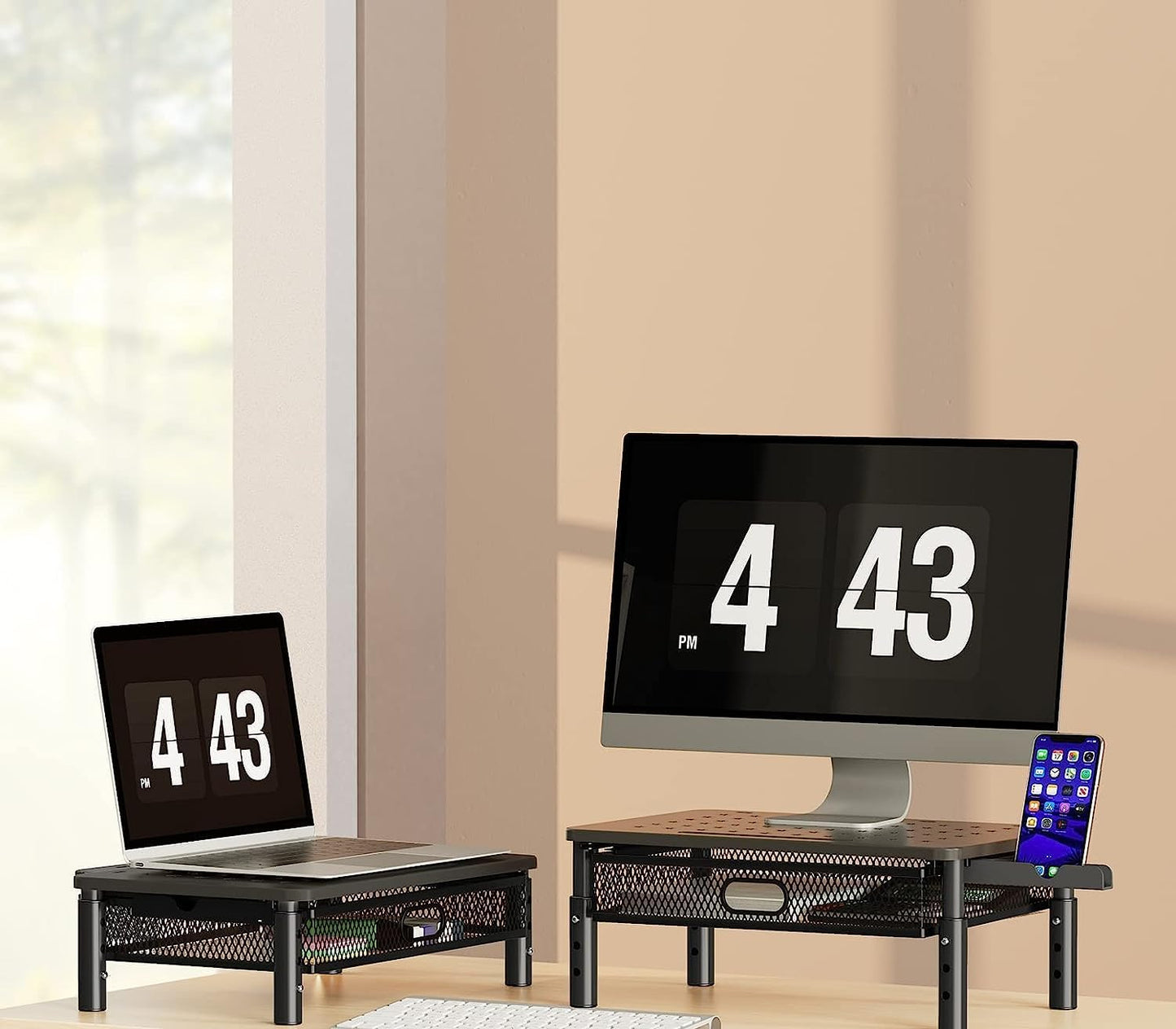 MOUNTUP 3-Level Height Adjustable Metal Monitor Stand Riser with Drawer NEW