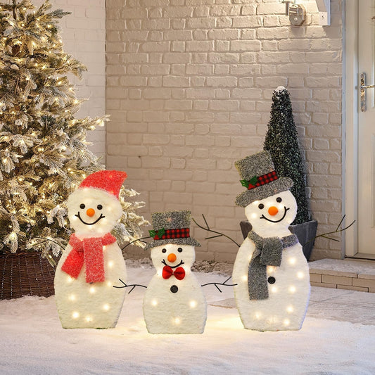 Locinoe 3-Piece Light Up 2D Snowman Family Outdoor Holiday Decorations DEMO