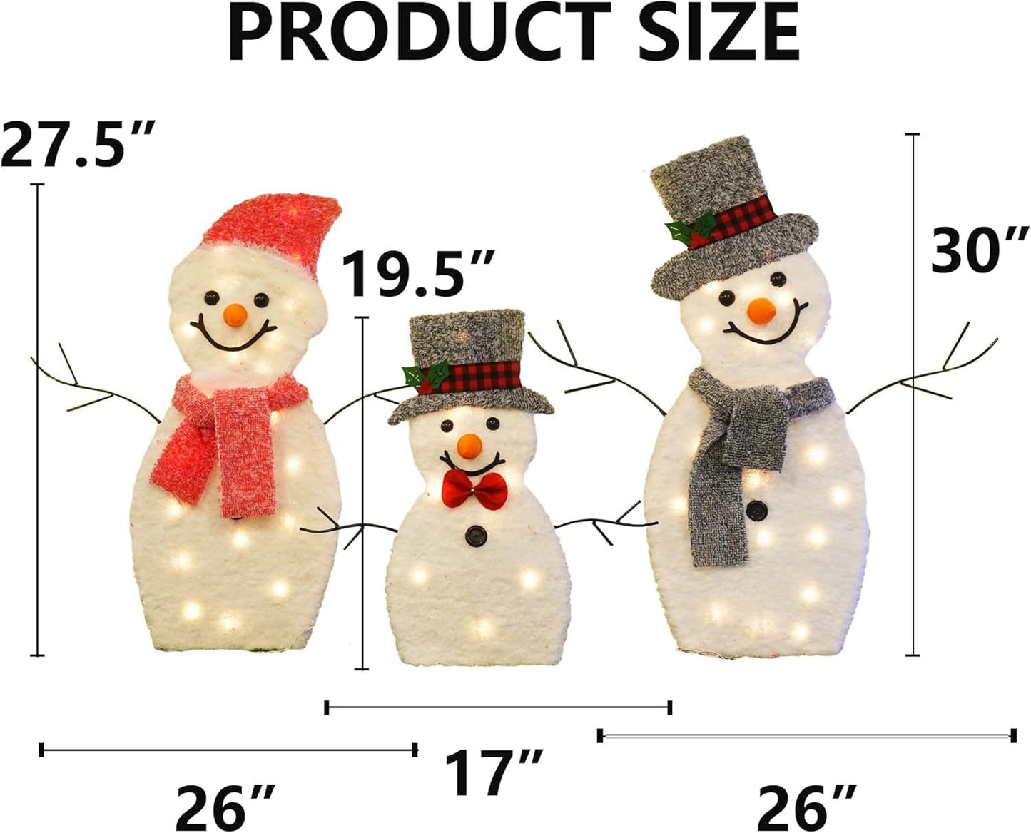 Locinoe 3-Piece Light Up 2D Snowman Family Outdoor Holiday Decorations DEMO