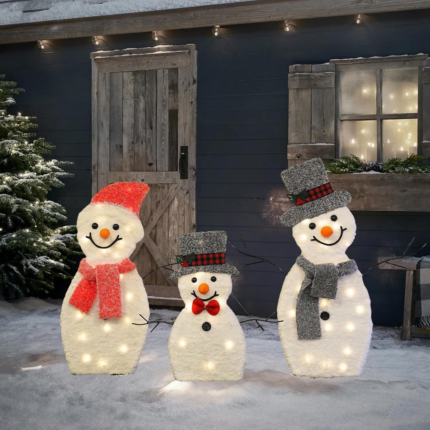 Locinoe 3-Piece Light Up 2D Snowman Family Outdoor Holiday Decorations DEMO