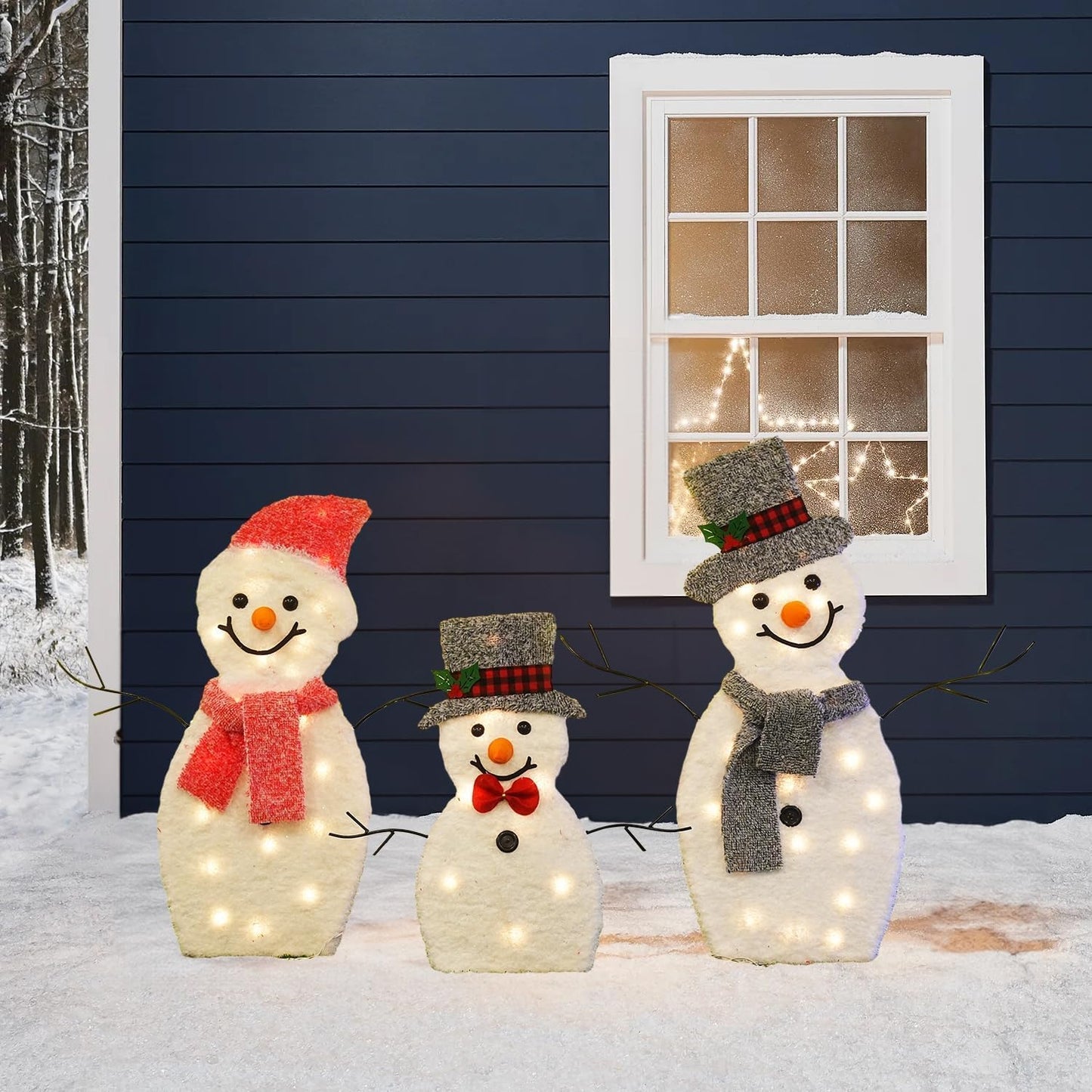 Locinoe 3-Piece Light Up 2D Snowman Family Outdoor Holiday Decorations DEMO