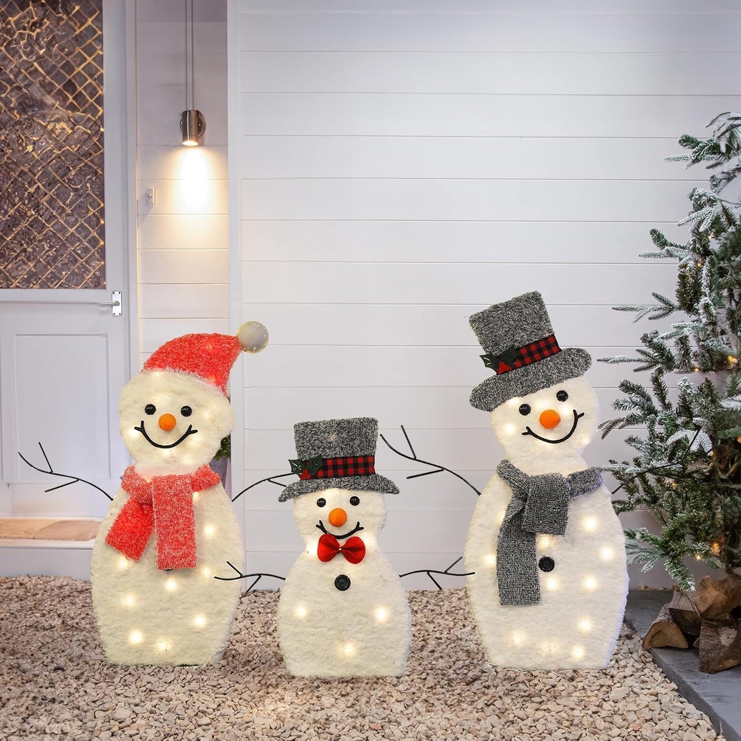 Locinoe 3-Piece Light Up 2D Snowman Family Outdoor Holiday Decorations DEMO