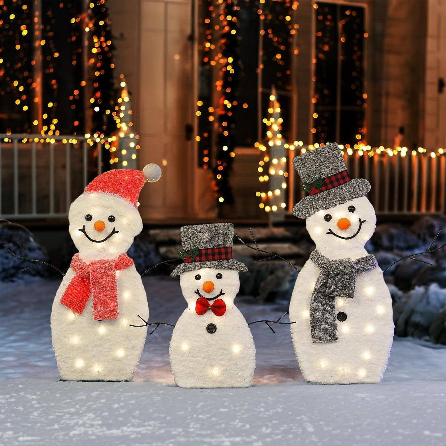 Locinoe 3-Piece Light Up 2D Snowman Family Outdoor Holiday Decorations DEMO
