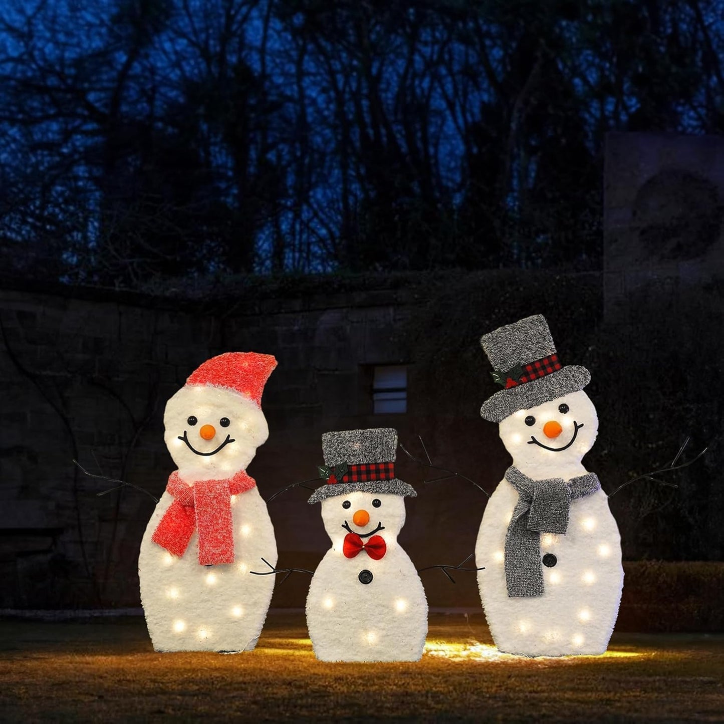 Locinoe 3-Piece Light Up 2D Snowman Family Outdoor Holiday Decorations DEMO