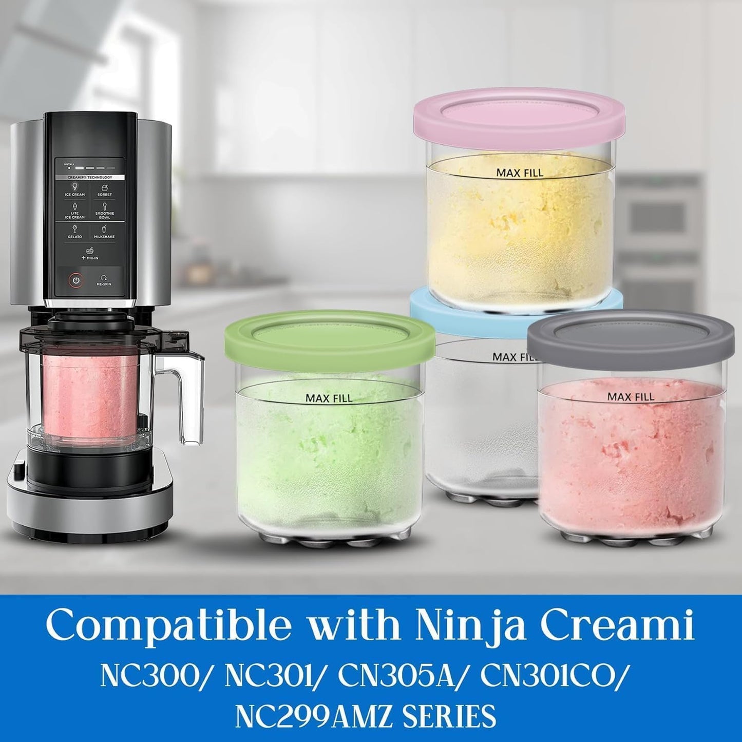 sopplea Reusable Container Sets Creamy Ice Cream Containers Cups Jars NEW