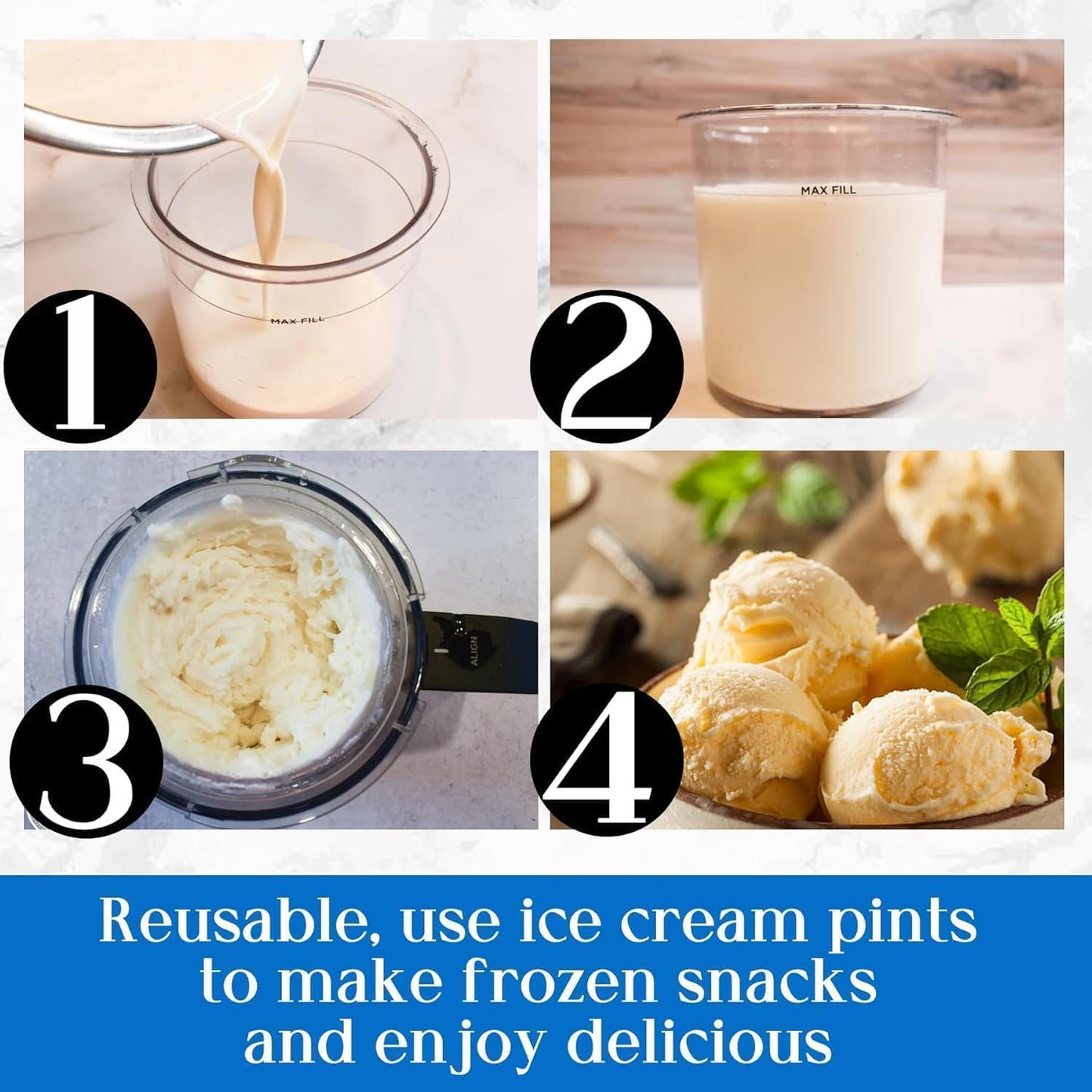 sopplea Reusable Container Sets Creamy Ice Cream Containers Cups Jars NEW