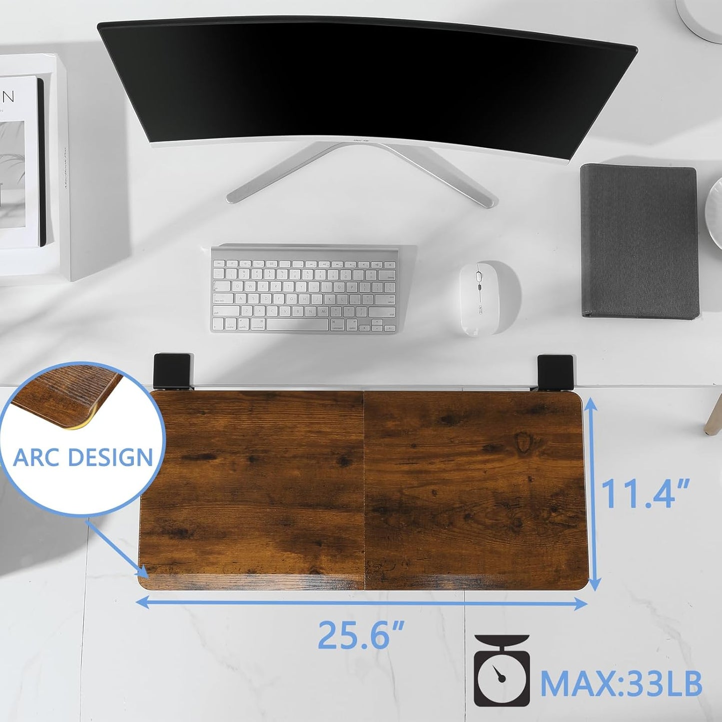 ETHU Large Foldable Walnut Keyboard Drawer Extender Tray 25.6"x11.4" Desk NEW