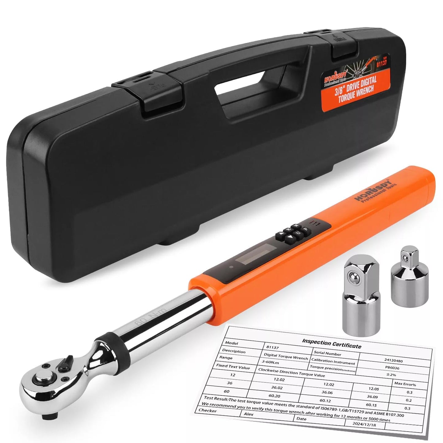 HORUSDY Digital Torque Wrench 4.4-44.3Ft.lb 3-60N.m 2% Accuracy Orange NEW