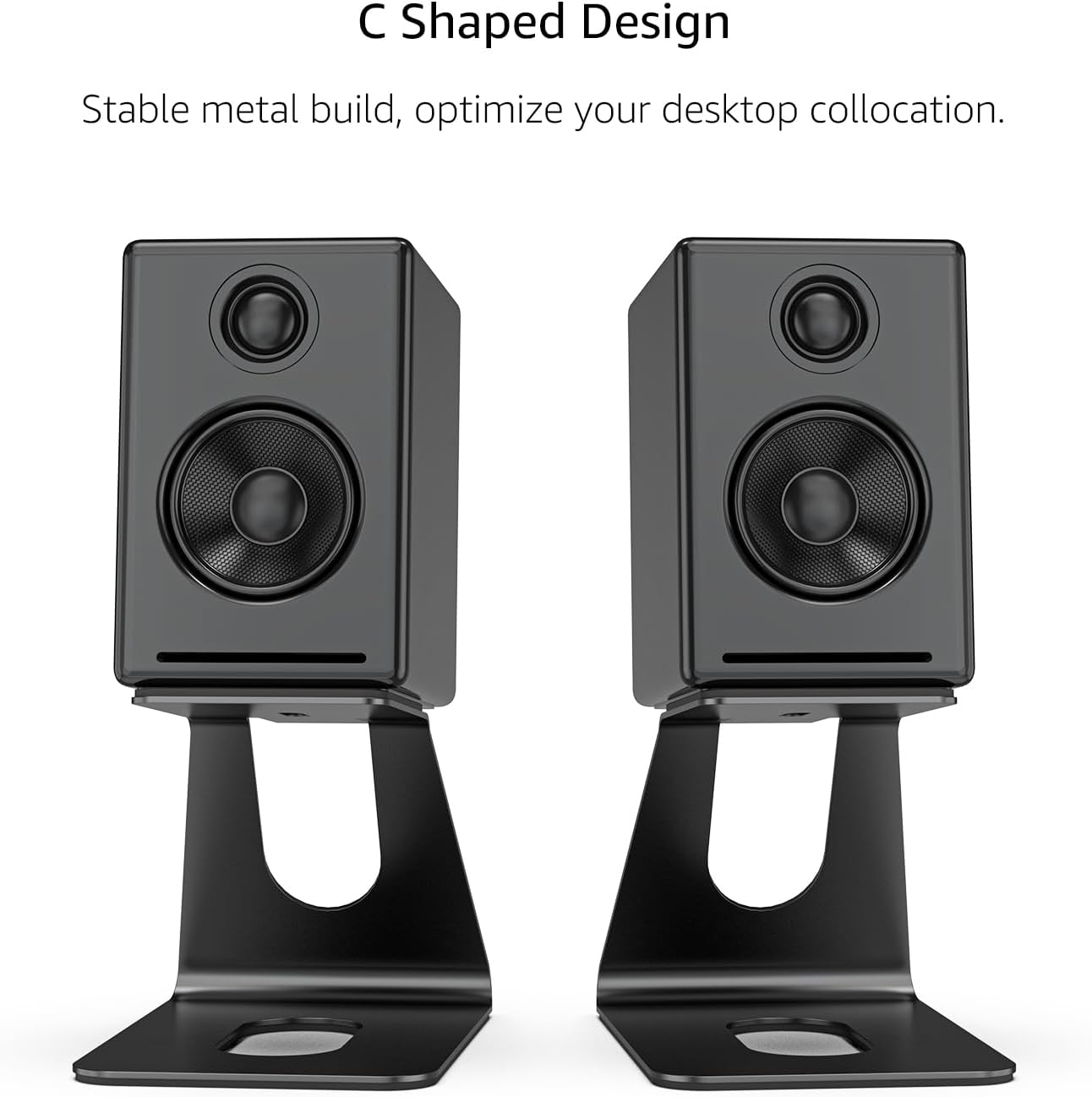 BEWISER Black Metal Desktop Speaker Stands for 3-4 Inch Bookshelf Speakers DEMO