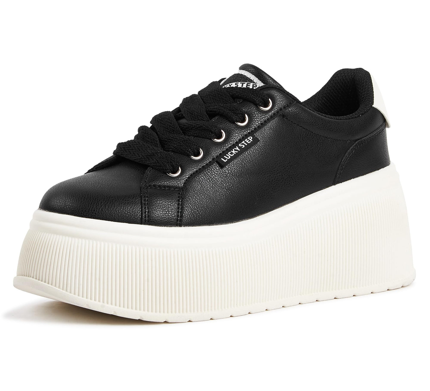 LUCKY STEP Black Canvas Low Top Fashion Sneakers Trainers Women US8 NEW