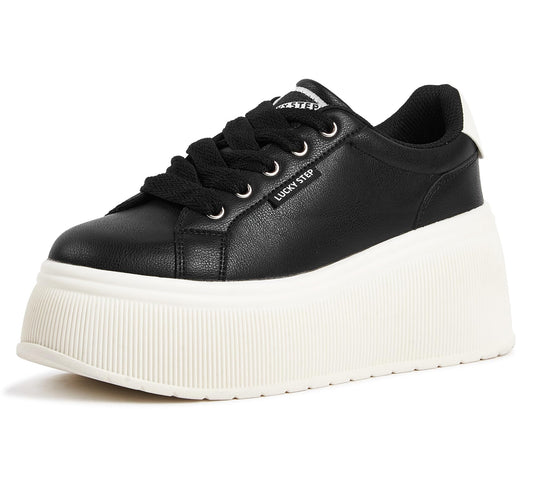 LUCKY STEP Black Canvas Low Top Fashion Sneakers Trainers Women US8 NEW