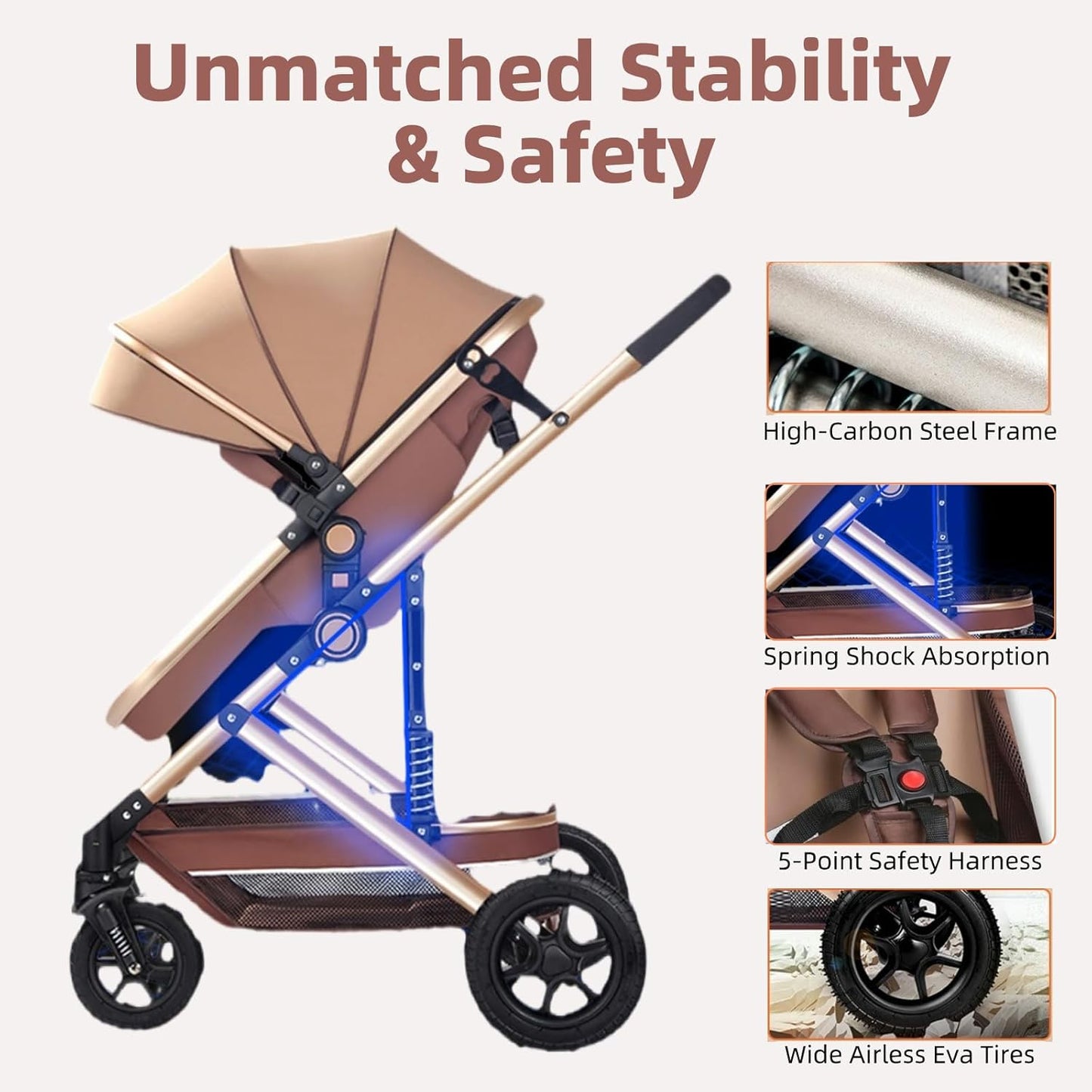 Gdaytao 3-in-1 Prams Convertible Baby Stroller Pram with Extra-Wide DEMO