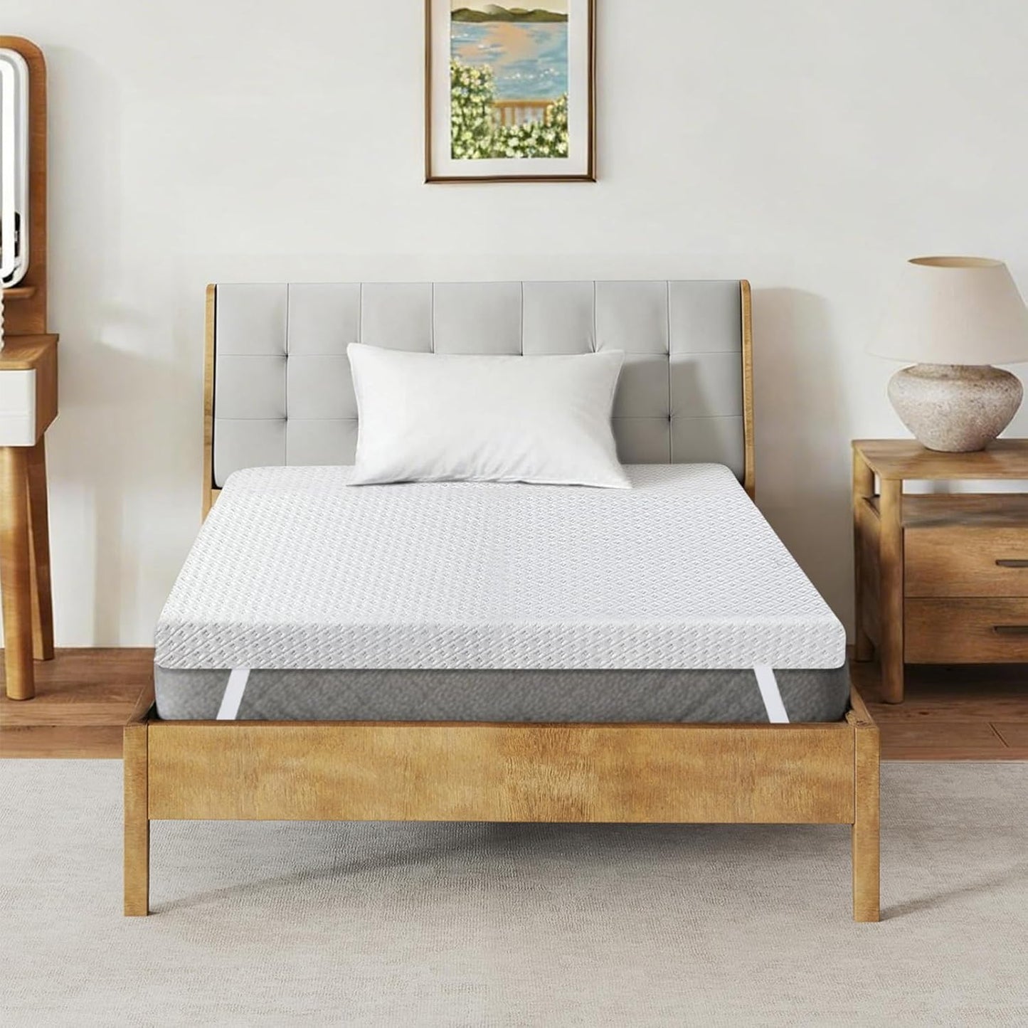 DREAMZ Single Mattress Topper Gel Bamboo Charcoal Memory Foam Blue White DEMO