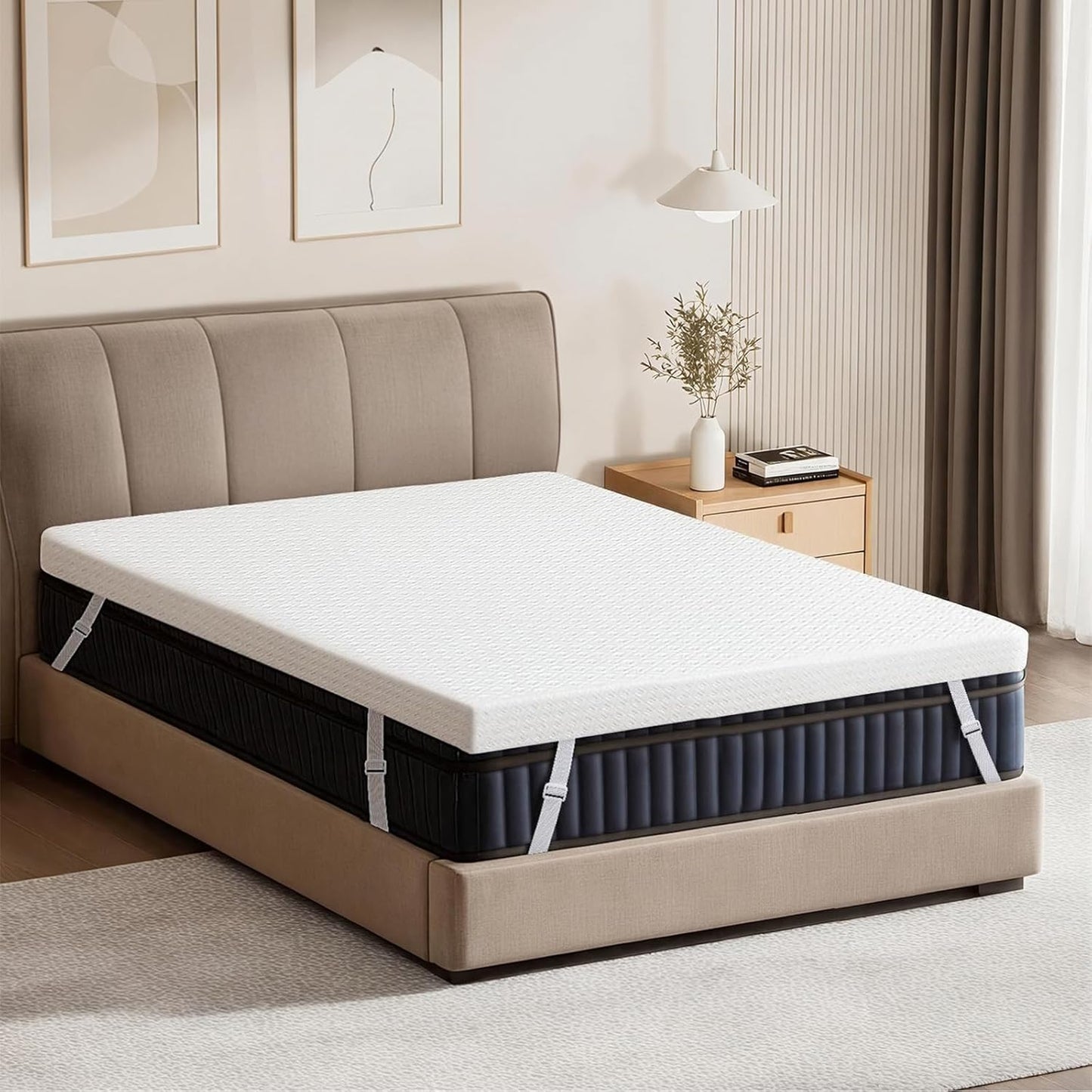 DREAMZ Single Mattress Topper Gel Bamboo Charcoal Memory Foam Blue White DEMO