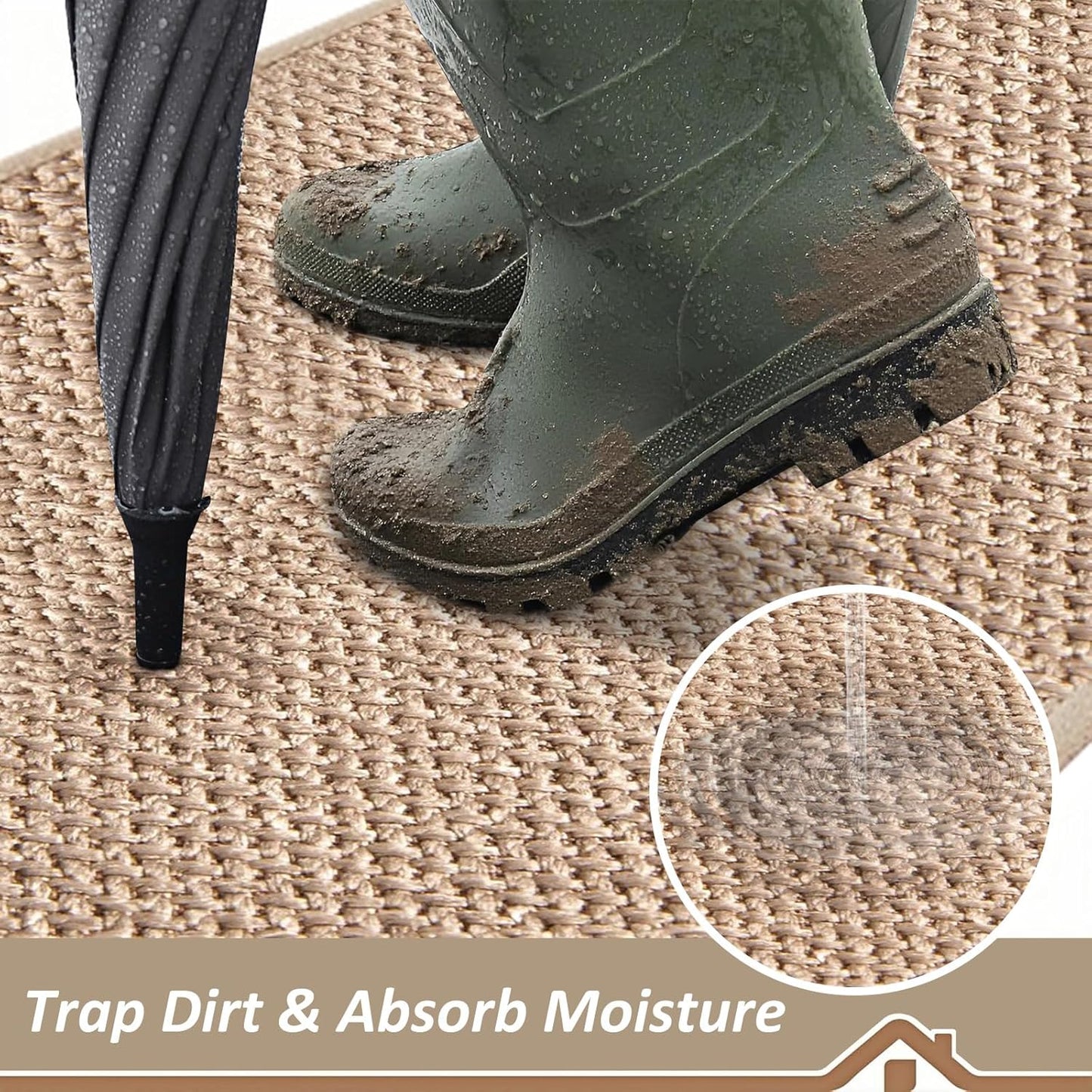 ROWIDE Non-Slip Doormats Washable Polypropylene Brown Doormat, 80 x 120 cm NEW