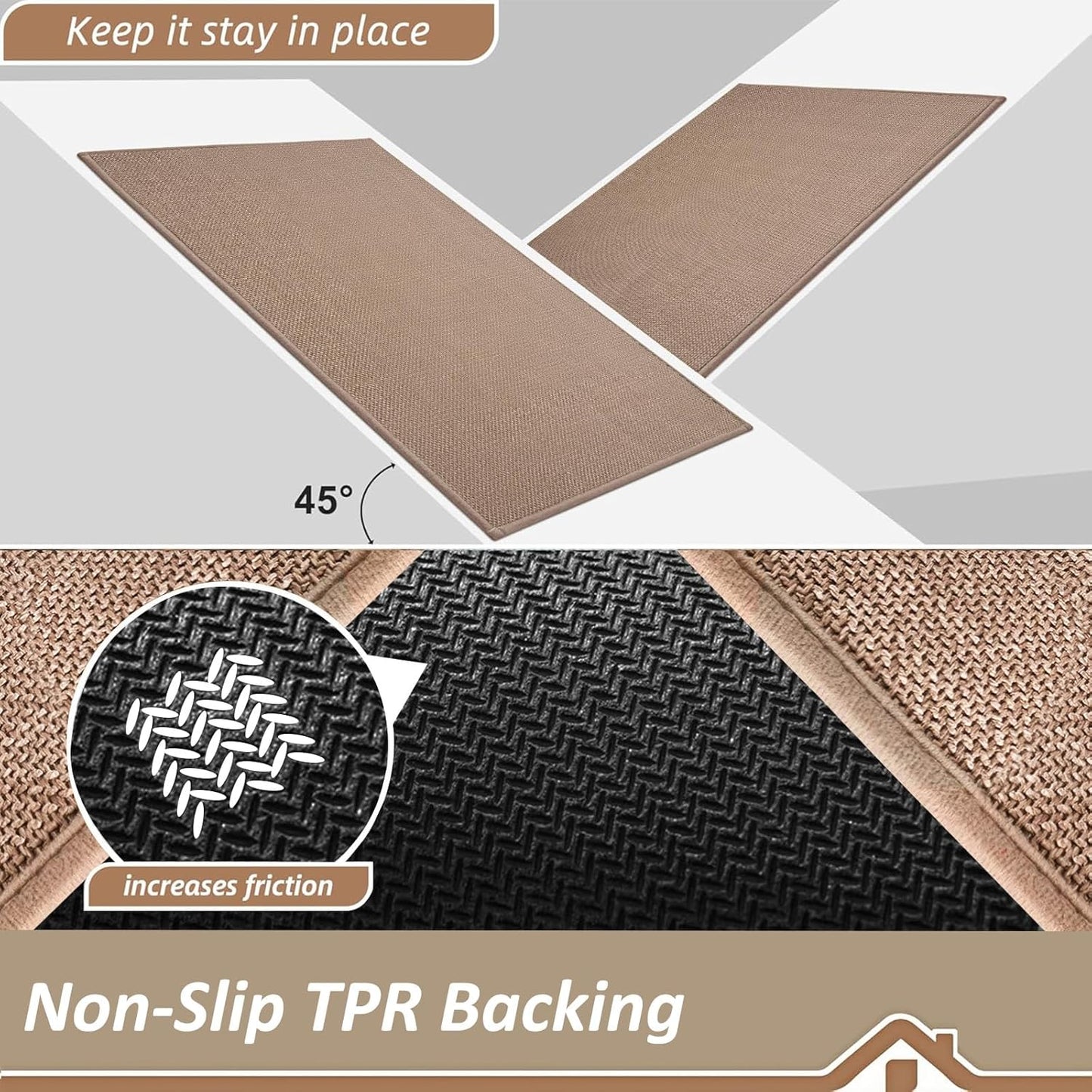ROWIDE Non-Slip Doormats Washable Polypropylene Brown Doormat, 80 x 120 cm NEW