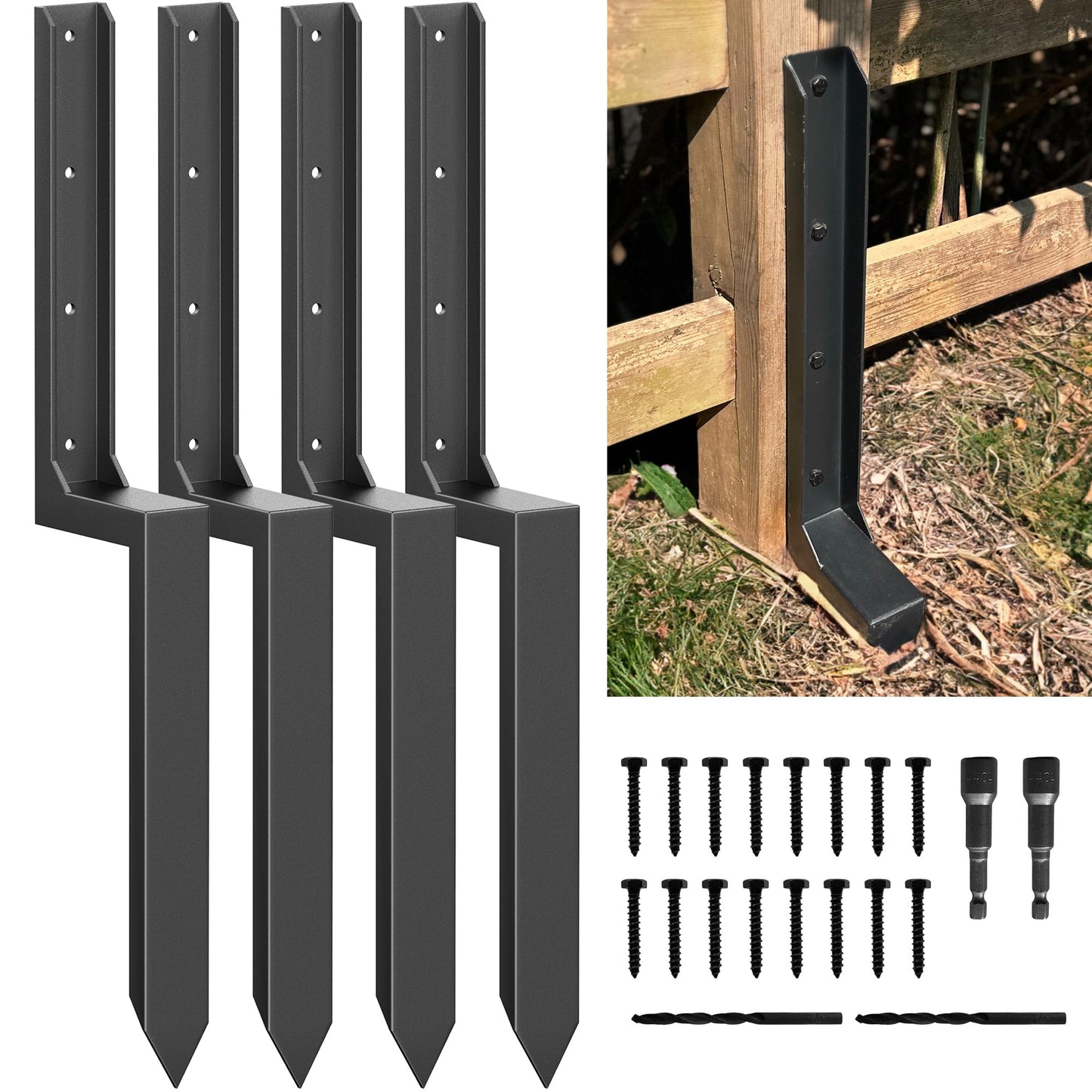 akingkong Fence Post Repair Kit Anchors Ground Spikes for Raised Beds NEW