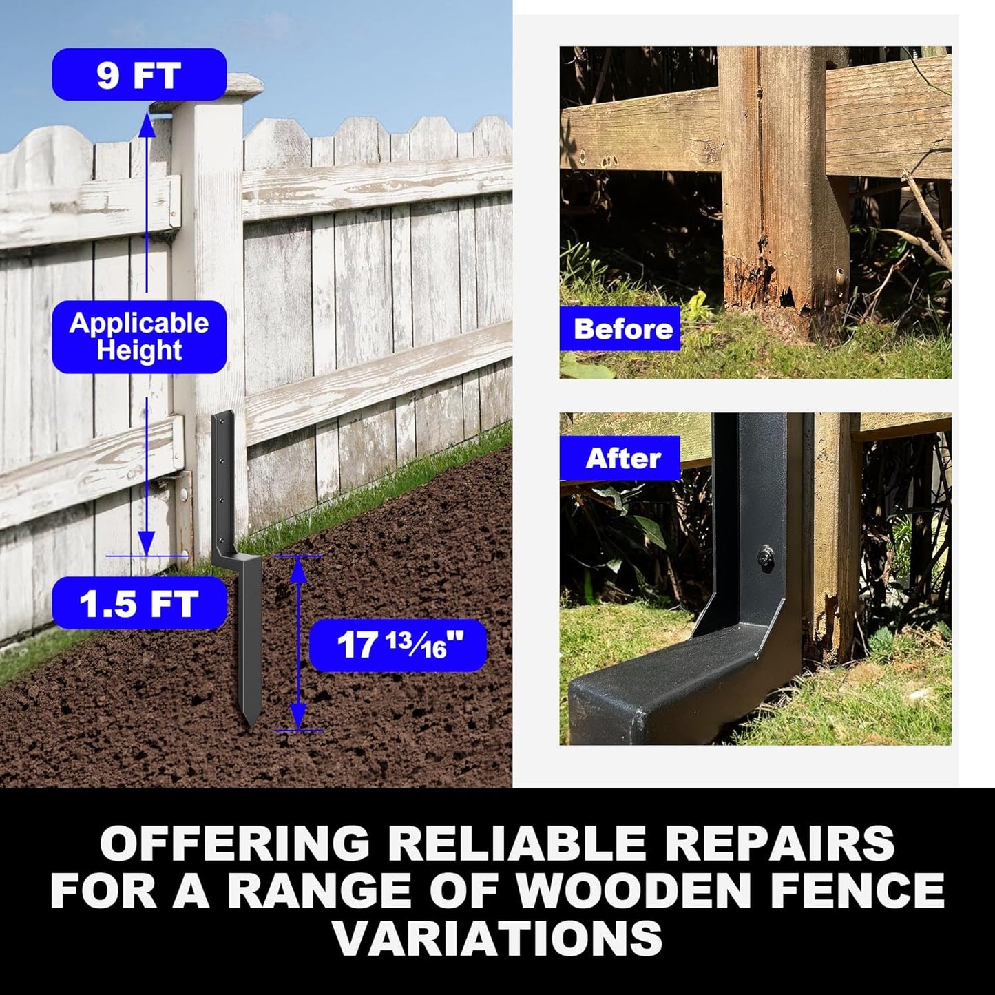 akingkong Fence Post Repair Kit Anchors Ground Spikes for Raised Beds NEW