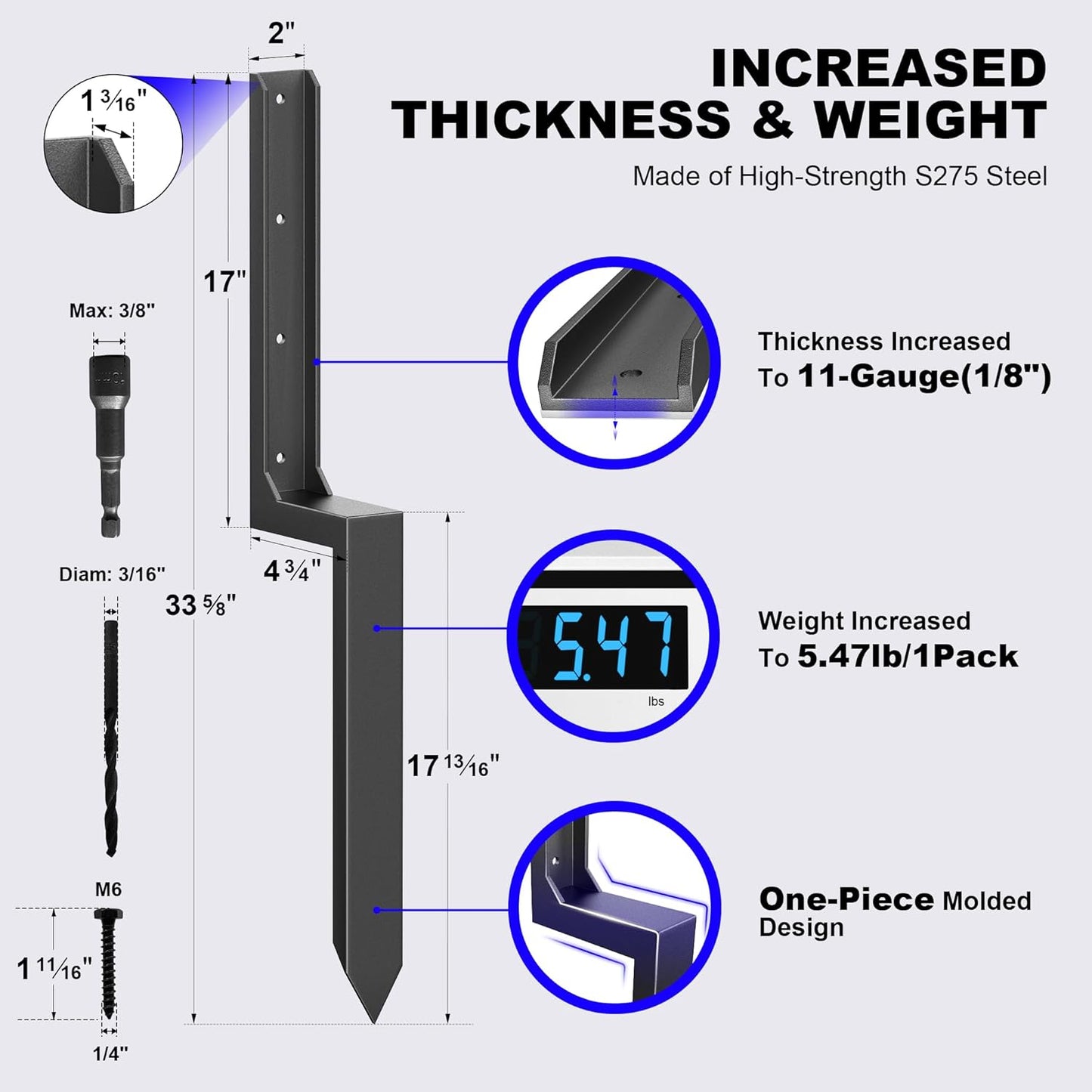 akingkong Fence Post Repair Kit for Leaning 4x6 Wood Posts 6 Pack Black NEW