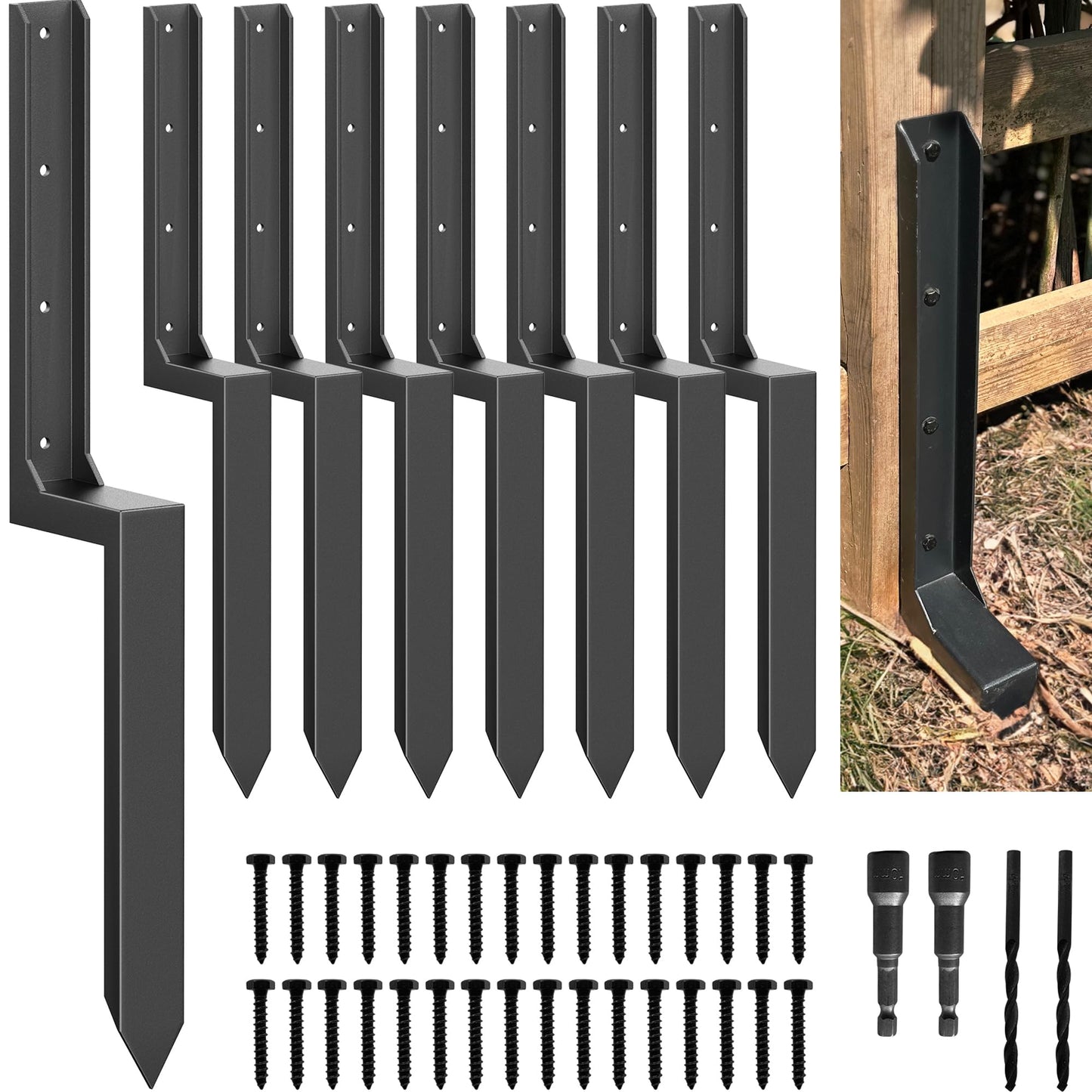 akingkong Thicker Steel Fence Post Repair Kit Ground Spikes Support Broken DEMO