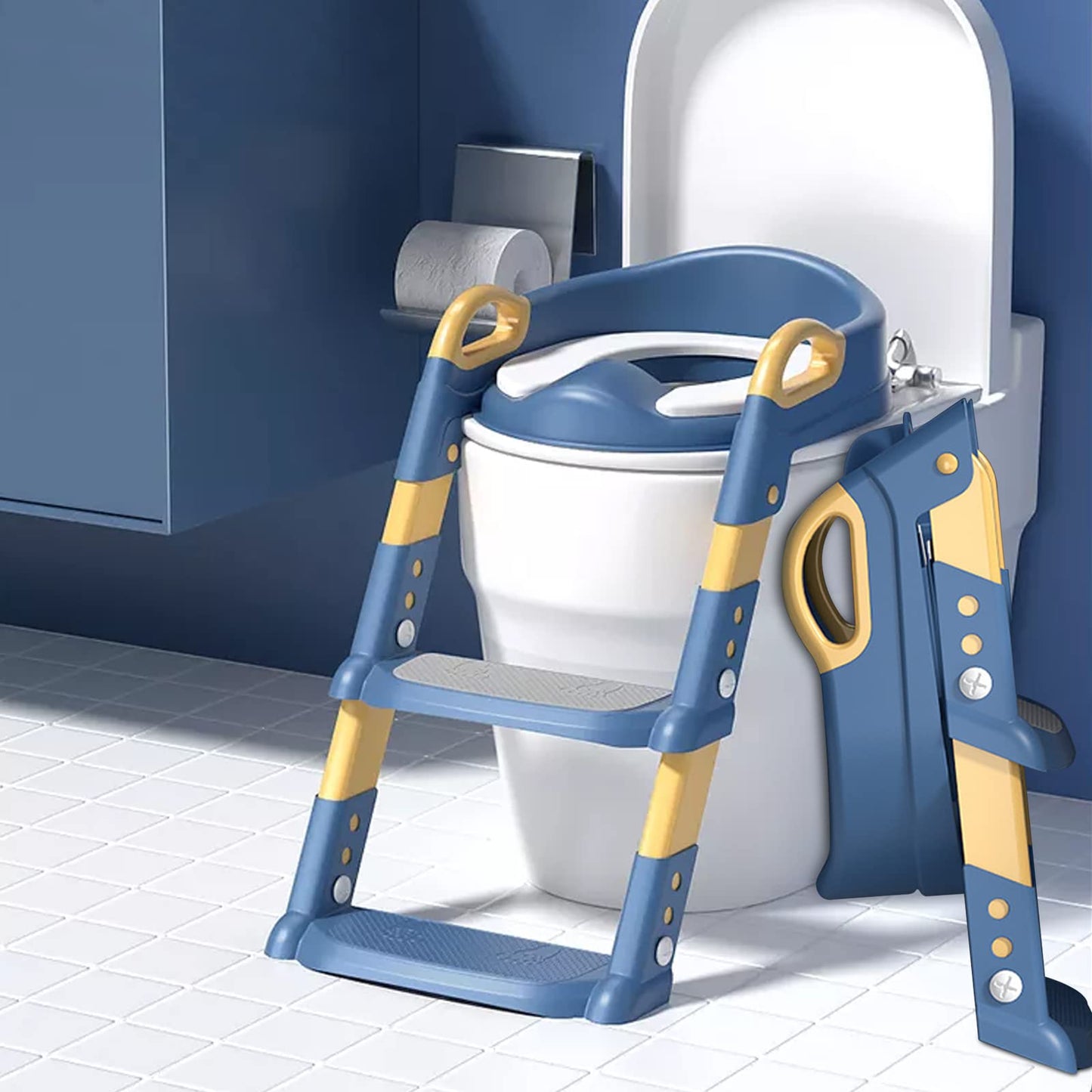STEUGO Potty Seats Training Toilet Seat with Step Stool Ladder for Kids Blue NEW