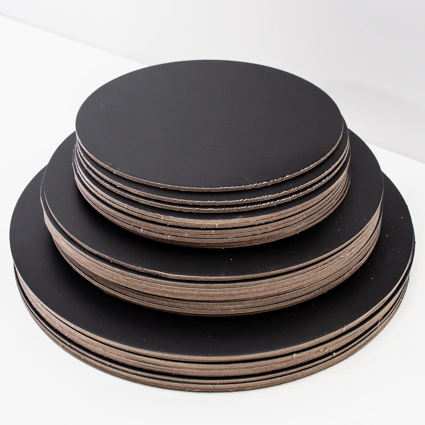 Deliciously Boxed 12-Inch Round Cake Boards Black Cardboard Base 50 Pieces DEMO