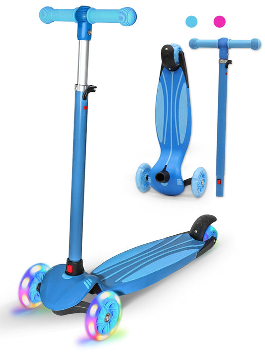 YULUOO 3 Scooters Wheel Light Up Scooter for Kids with LED Wheels, Blue DEMO