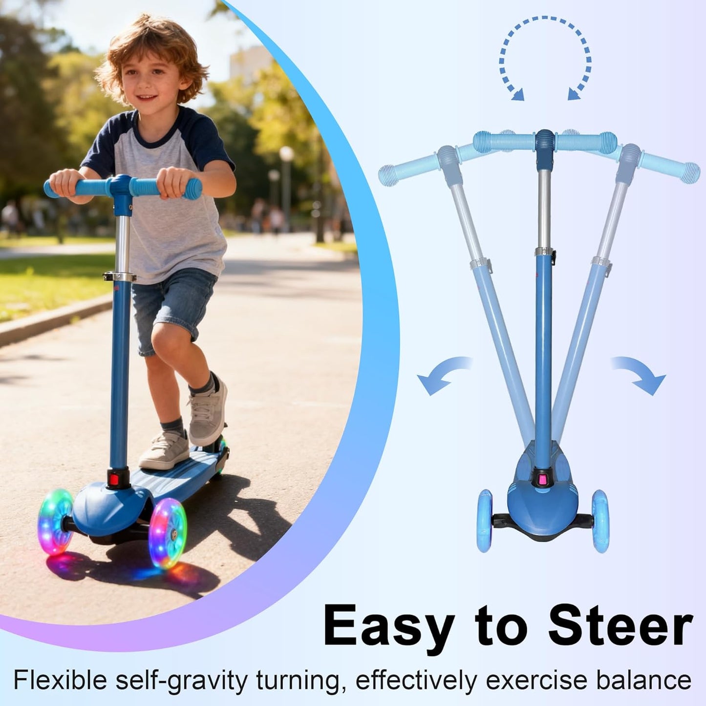 YULUOO 3 Scooters Wheel Light Up Scooter for Kids with LED Wheels, Blue DEMO