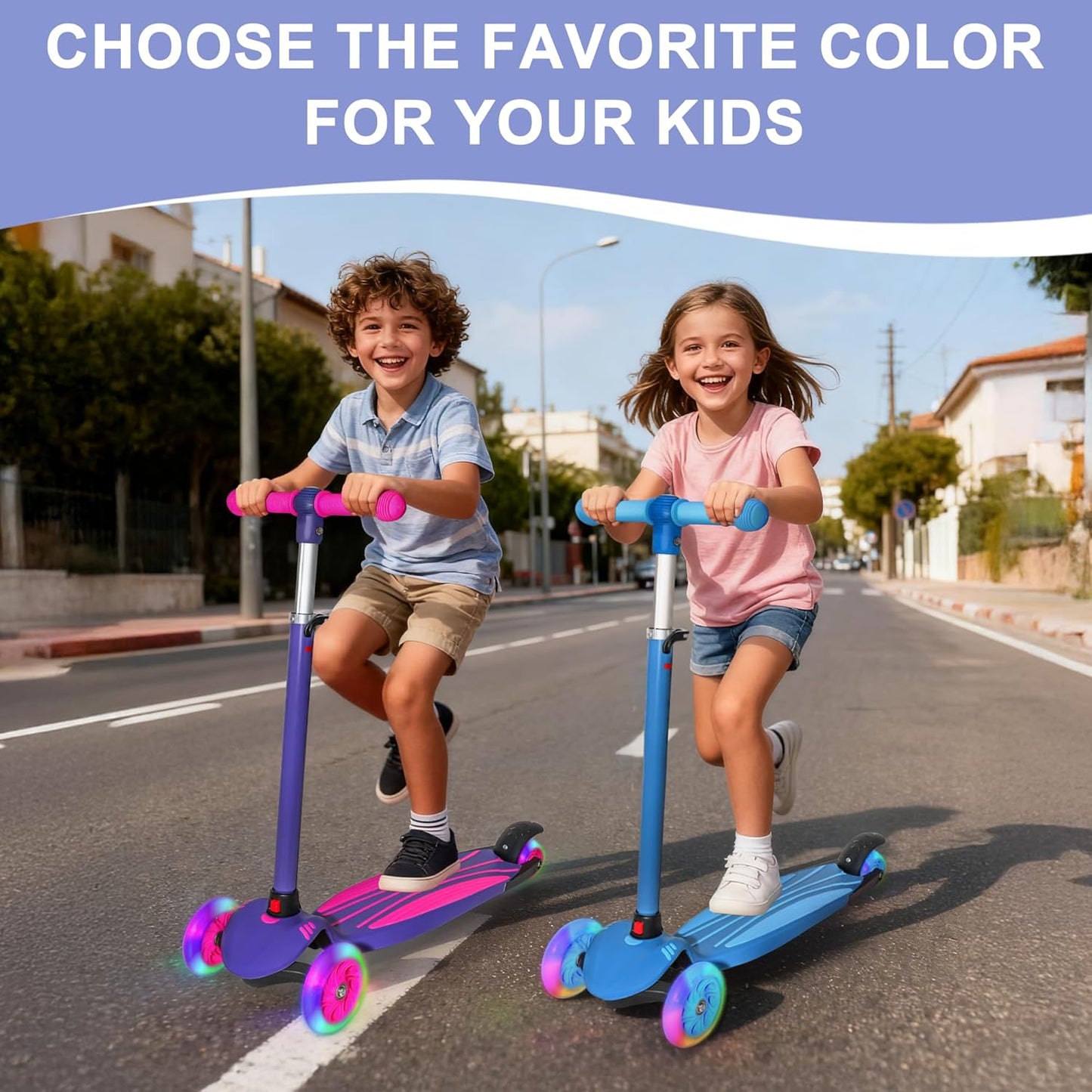 YULUOO 3 Scooters Wheel Light Up Scooter for Kids with LED Wheels, Blue DEMO