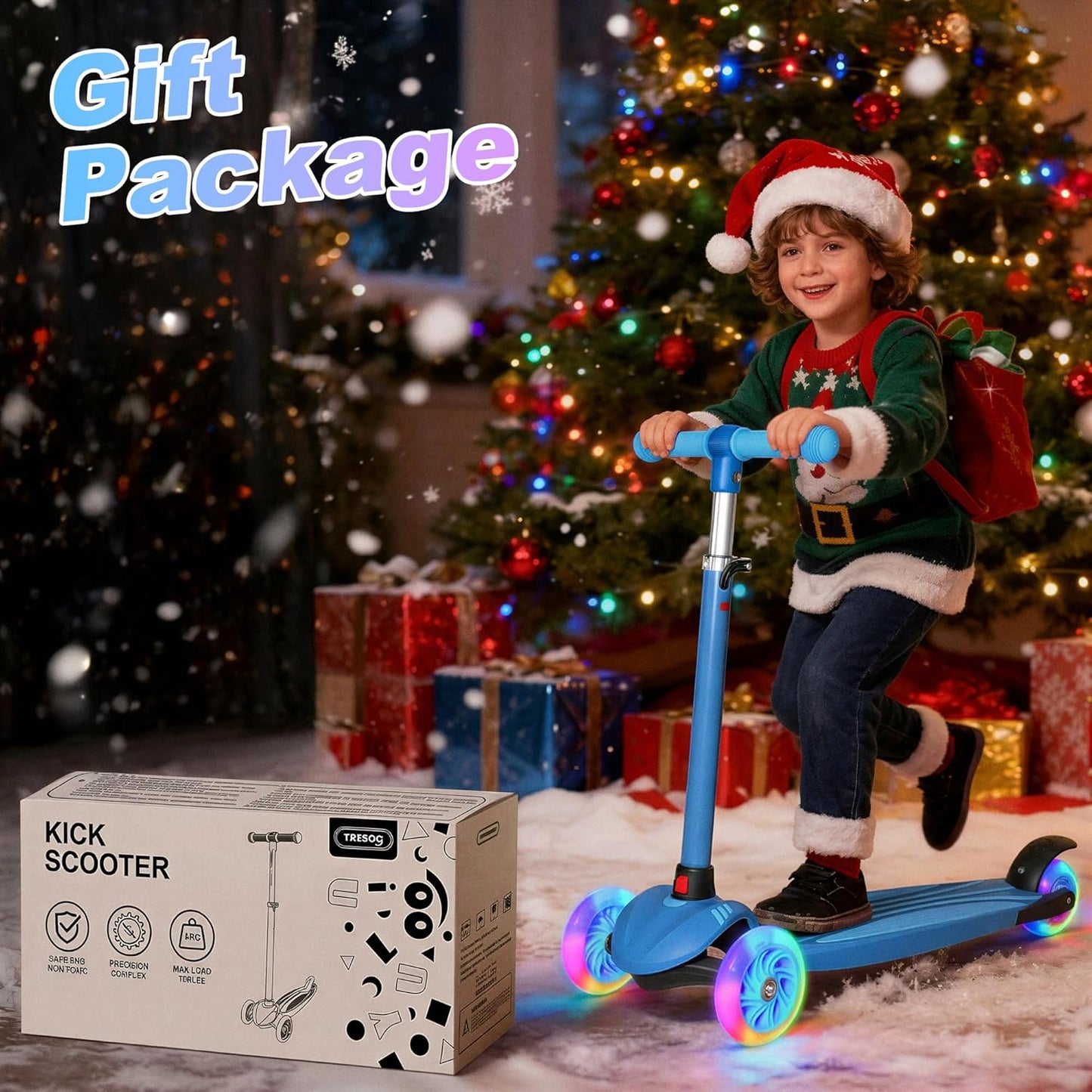 YULUOO 3 Scooters Wheel Light Up Scooter for Kids with LED Wheels, Blue DEMO