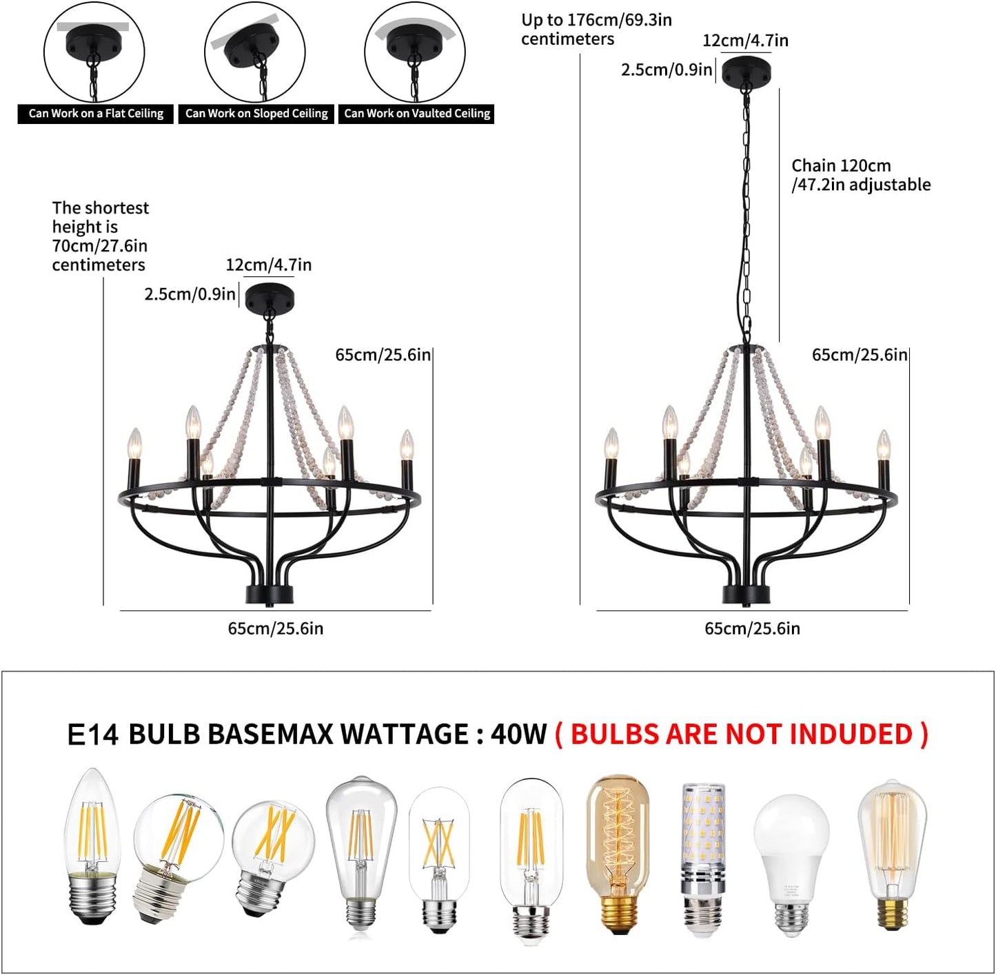 Jaycomey 6-Light Chandeliers Farmhouse Chandelier Black Wood Pendant Light DEMO