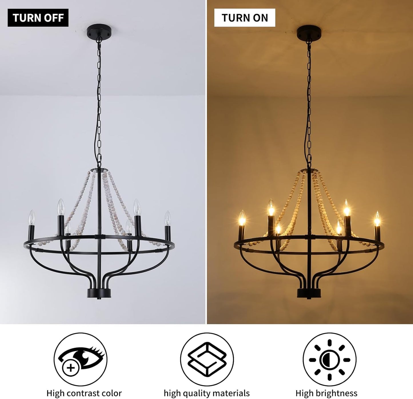 Jaycomey 6-Light Chandeliers Farmhouse Chandelier Black Wood Pendant Light DEMO