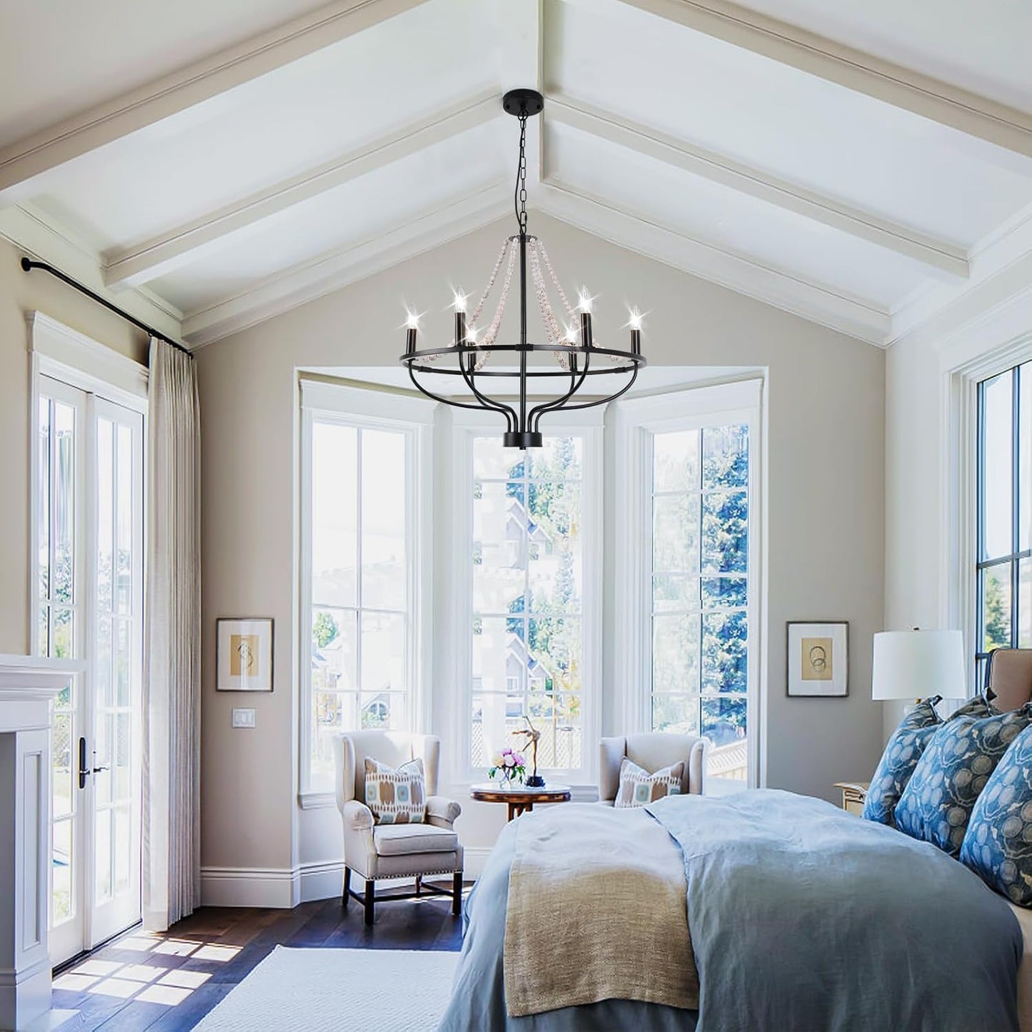Jaycomey 6-Light Chandeliers Farmhouse Chandelier Black Wood Pendant Light DEMO