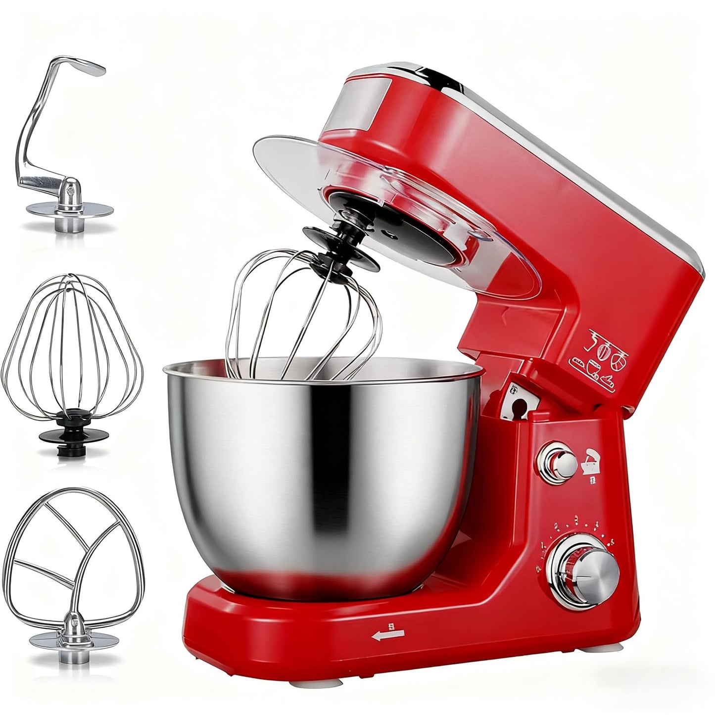 TVYTYAT 1200W 6-Speed Tilt Head Electric Food Stand Mixer, Bright Red, DEMO