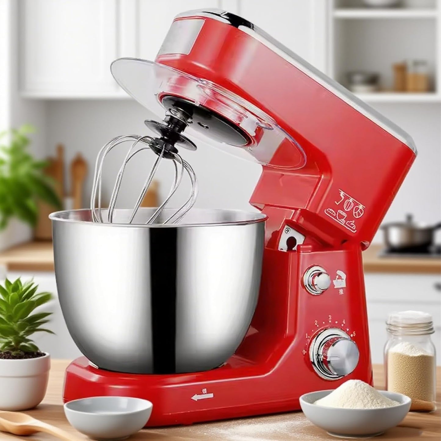 TVYTYAT 1200W 6-Speed Tilt Head Electric Food Stand Mixer, Bright Red, DEMO
